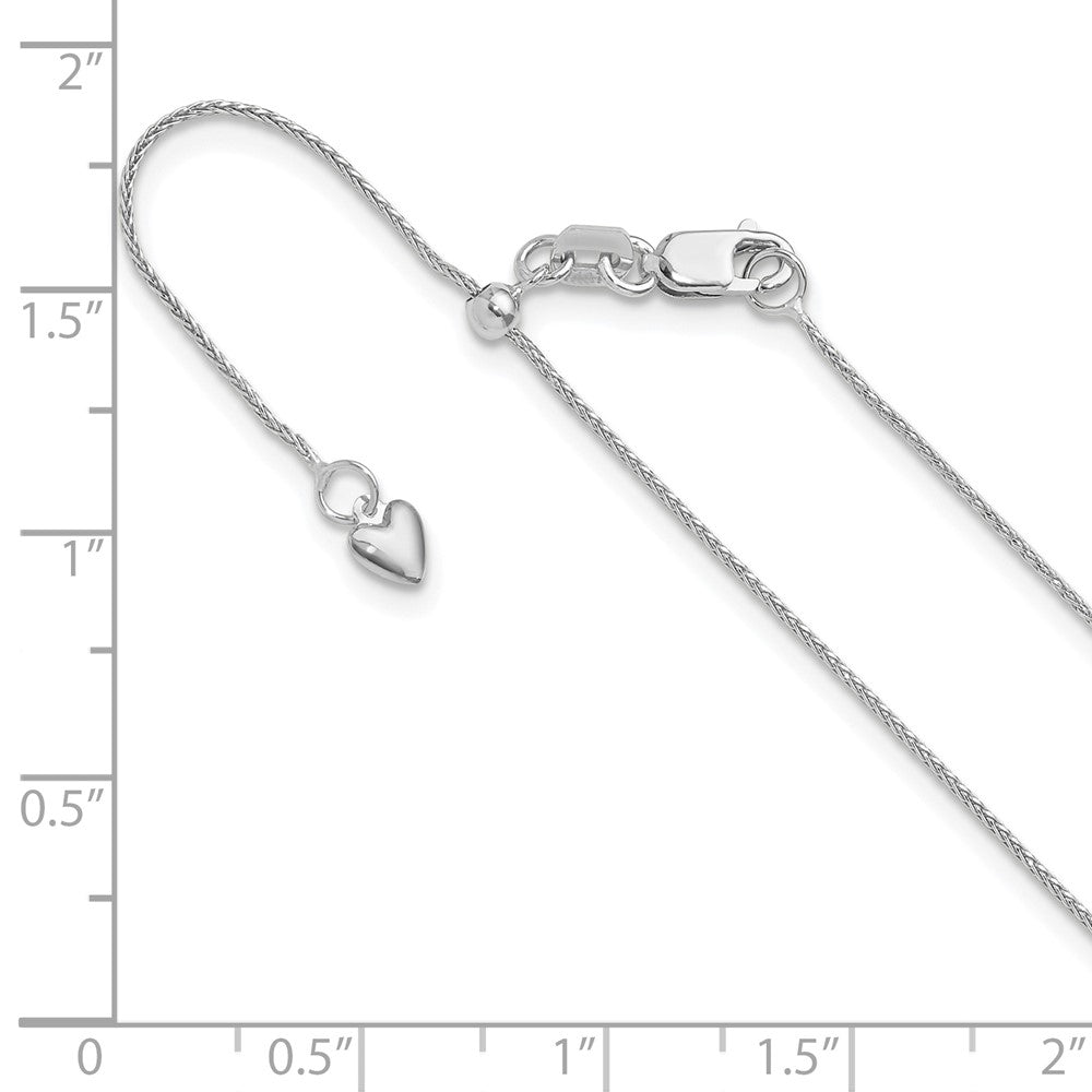 22 Inch 10K White Gold Adjustable .8mm D/C Wheat Chain Necklace