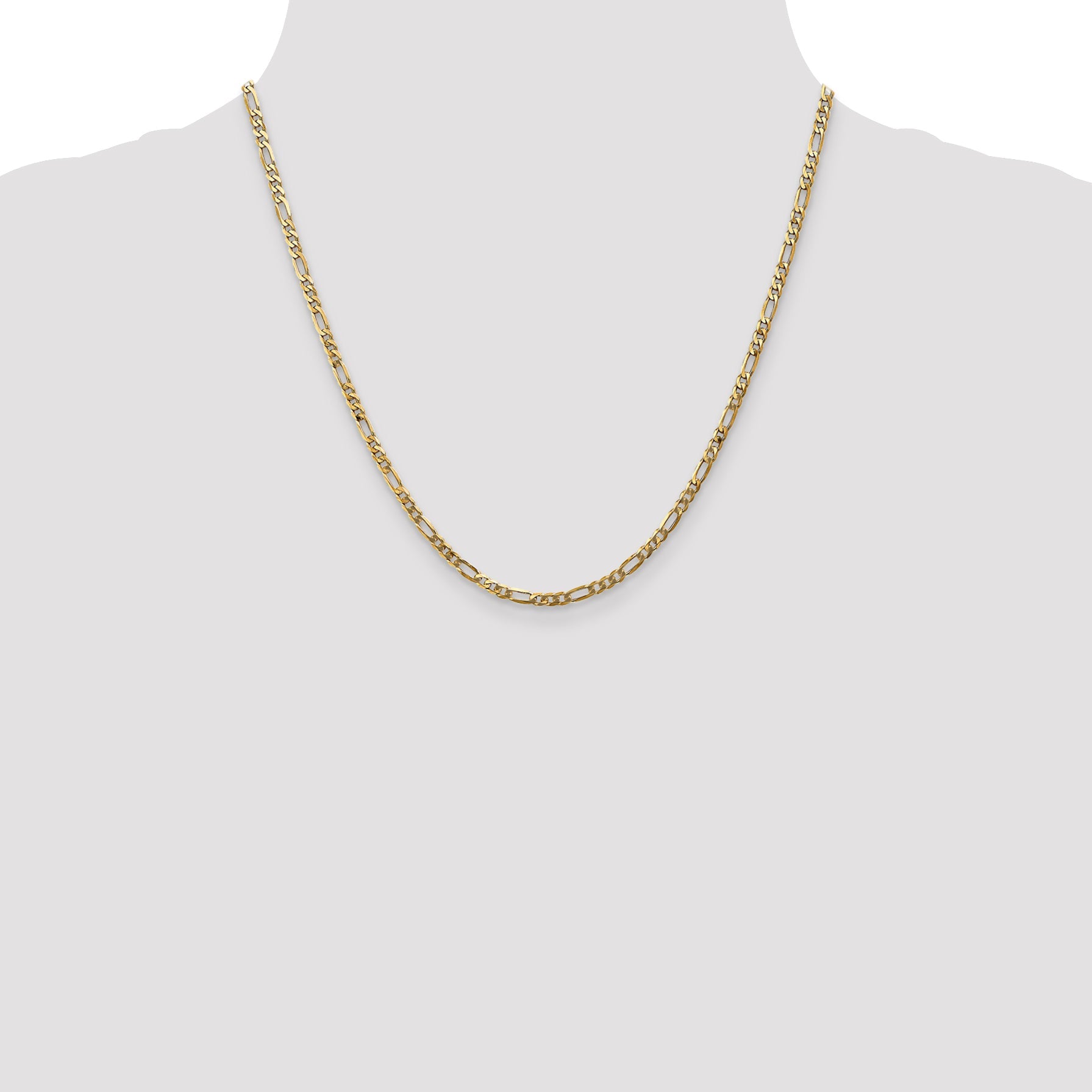 2 Inch 10K Yellow Gold 3.25mm Flat Figaro Chain Necklace