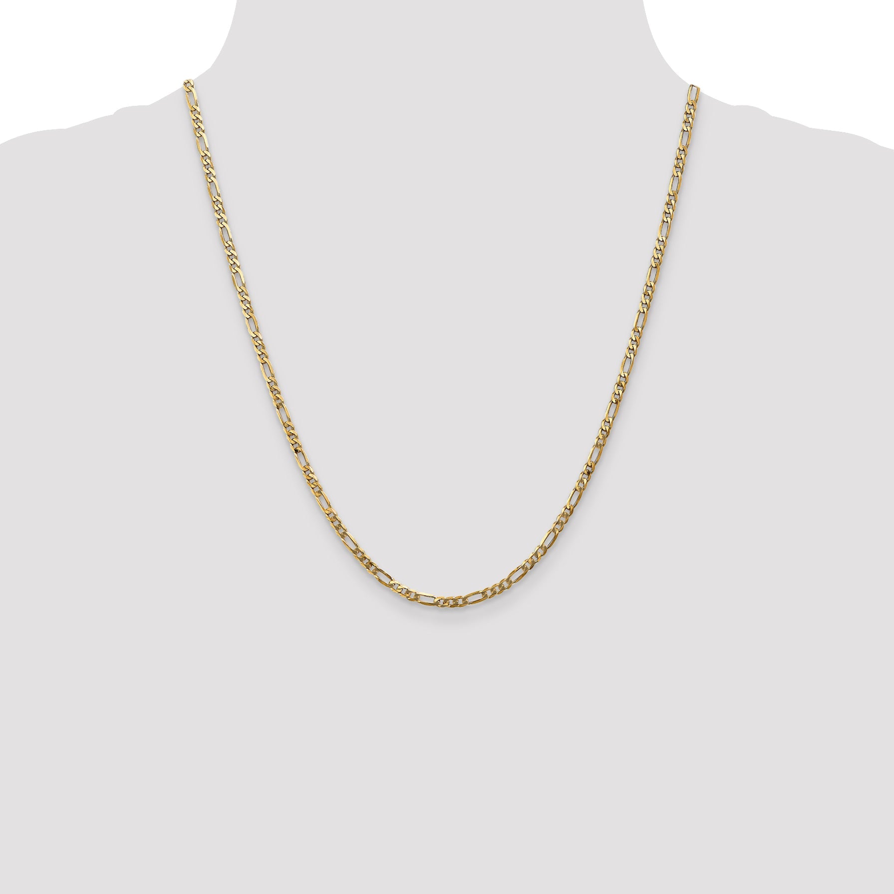 22 Inch 10K Yellow Gold 3.25mm Flat Figaro Chain Necklace