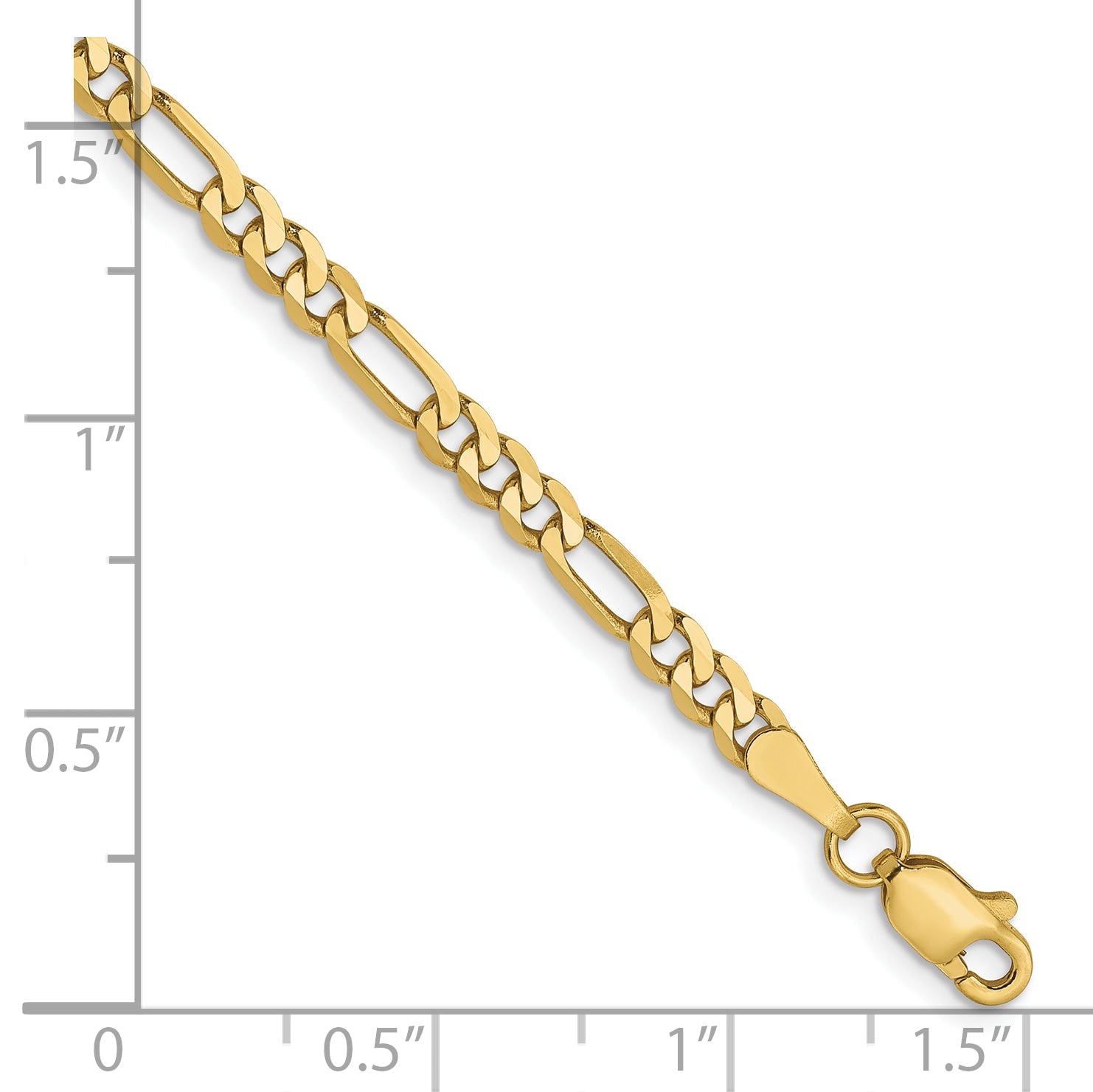 8 Inch 10K Yellow Gold 3.25mm Flat Figaro Chain Bracelet