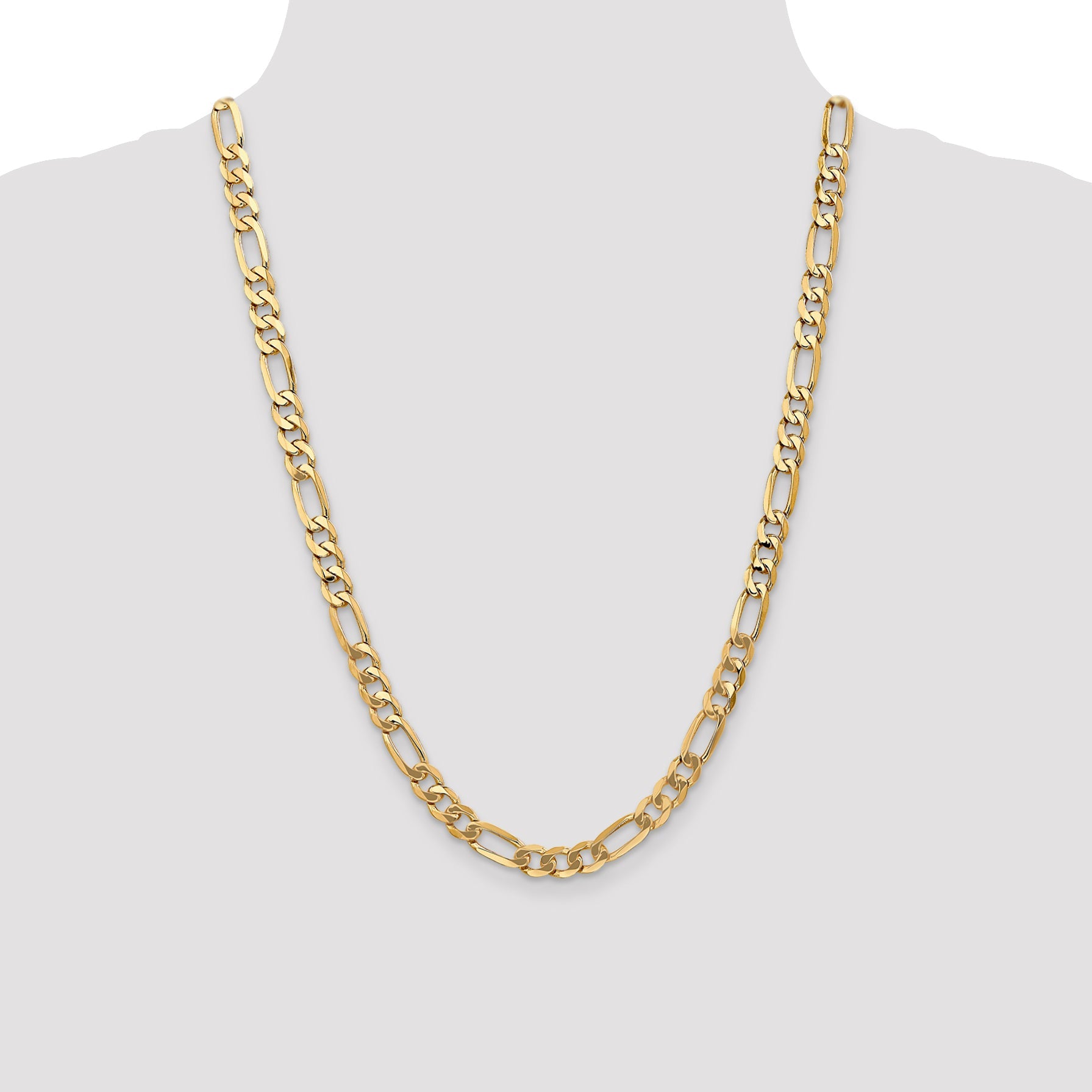 24 Inch 10K Yellow Gold 7mm Flat Figaro Chain Necklace
