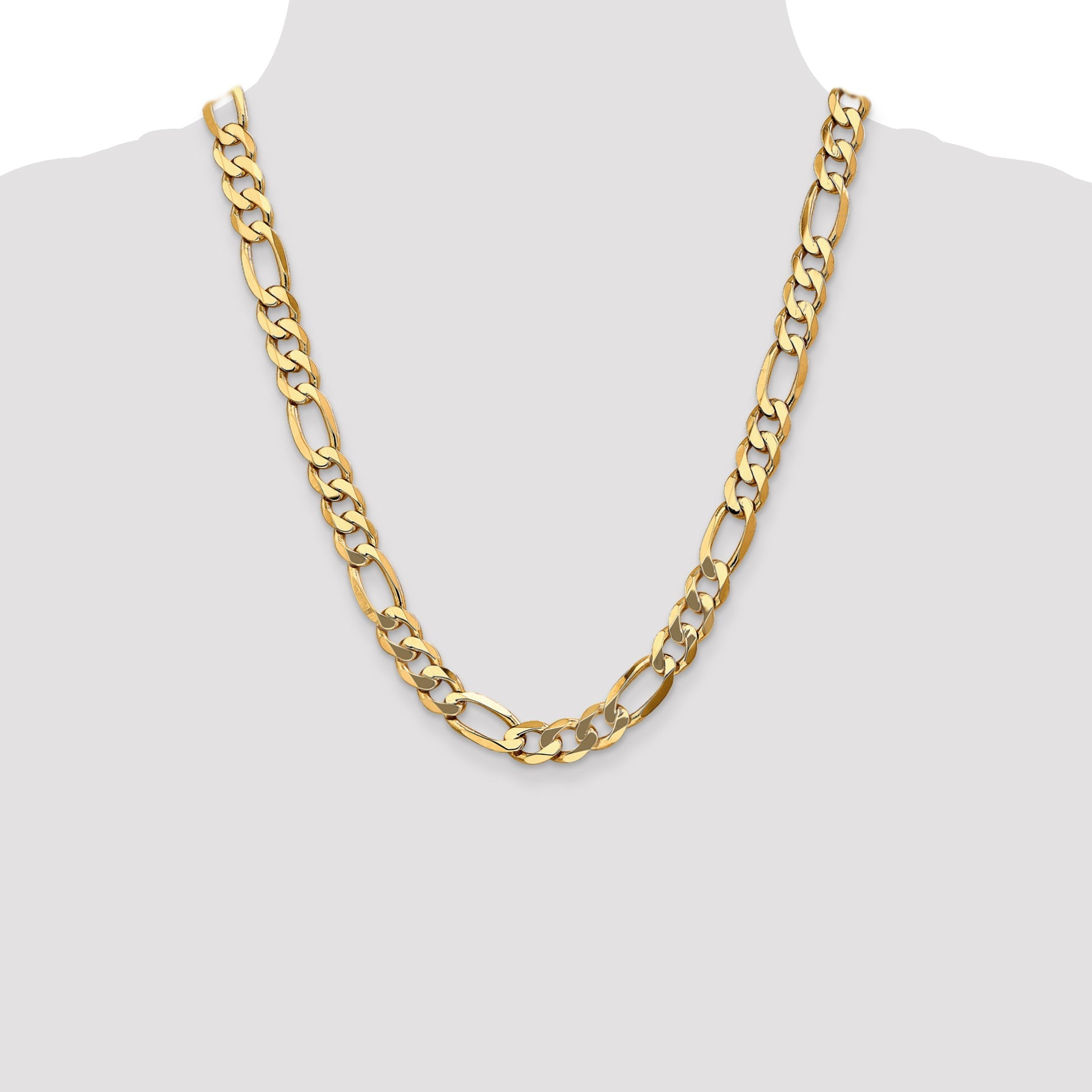 22 Inch 10K Yellow Gold 10mm Flat Figaro Chain Necklace