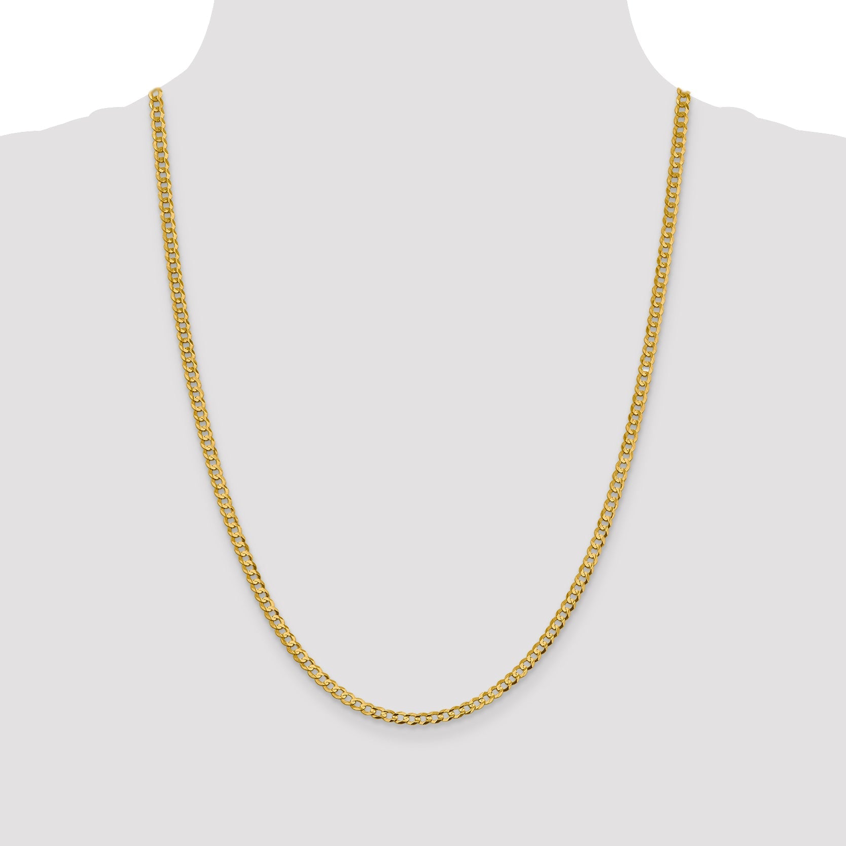 24 Inch 10K Yellow Gold 3.7mm Lightweight Flat Cuban Chain Necklace