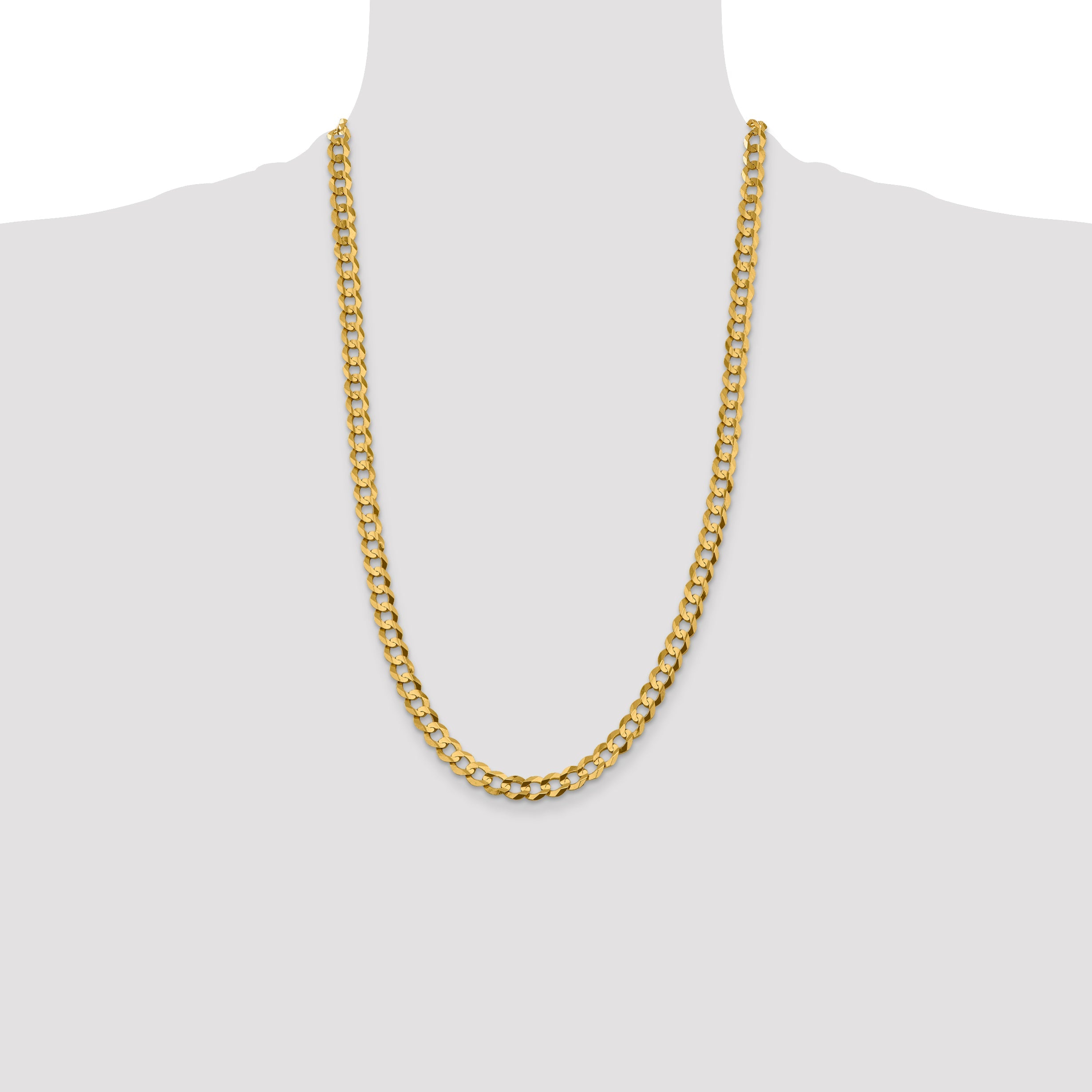 26 Inch 10K Yellow Gold 7.2mm Lightweight Flat Cuban Chain Necklace