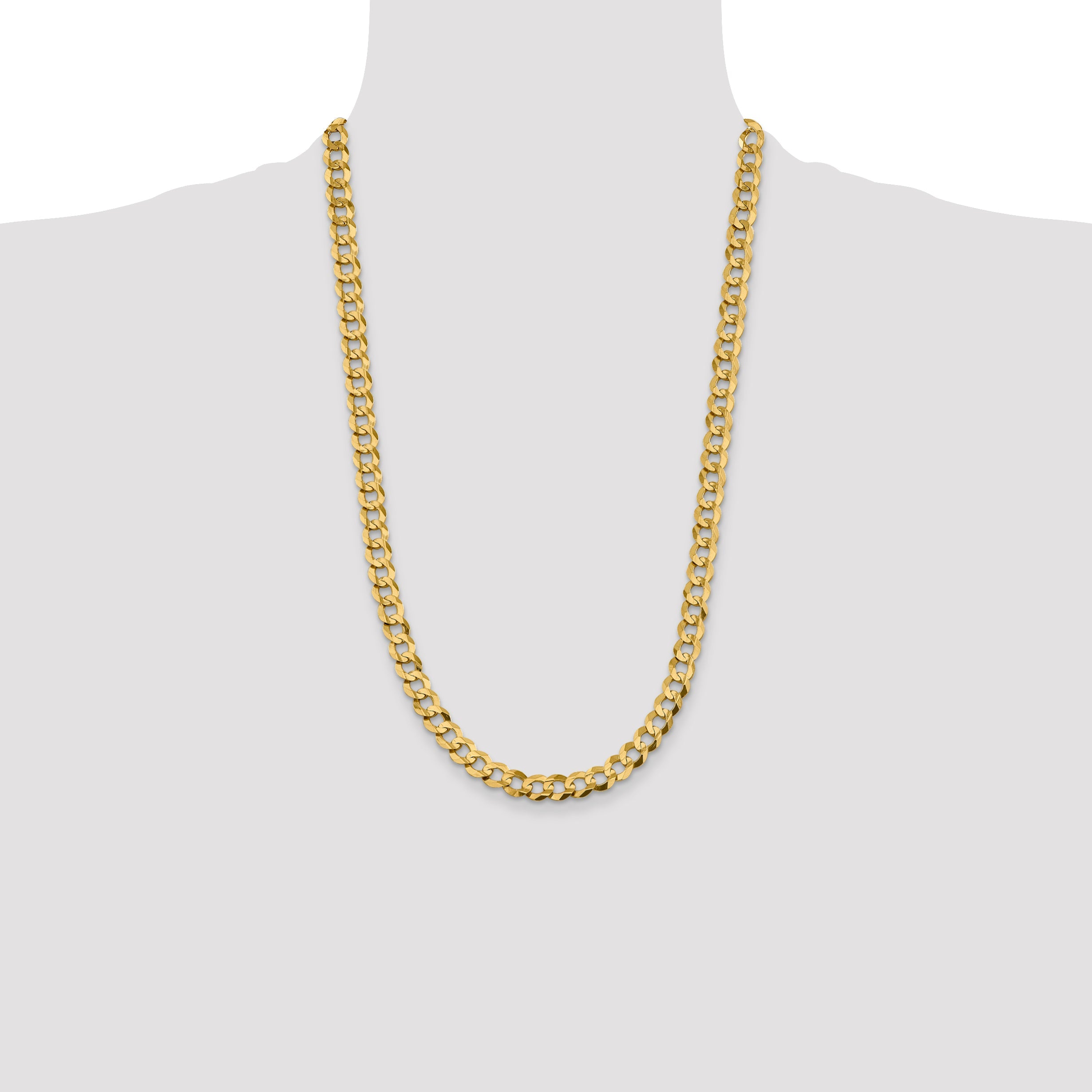 26 Inch 10K Yellow Gold 8.3mm Lightweight Flat Cuban Chain Necklace