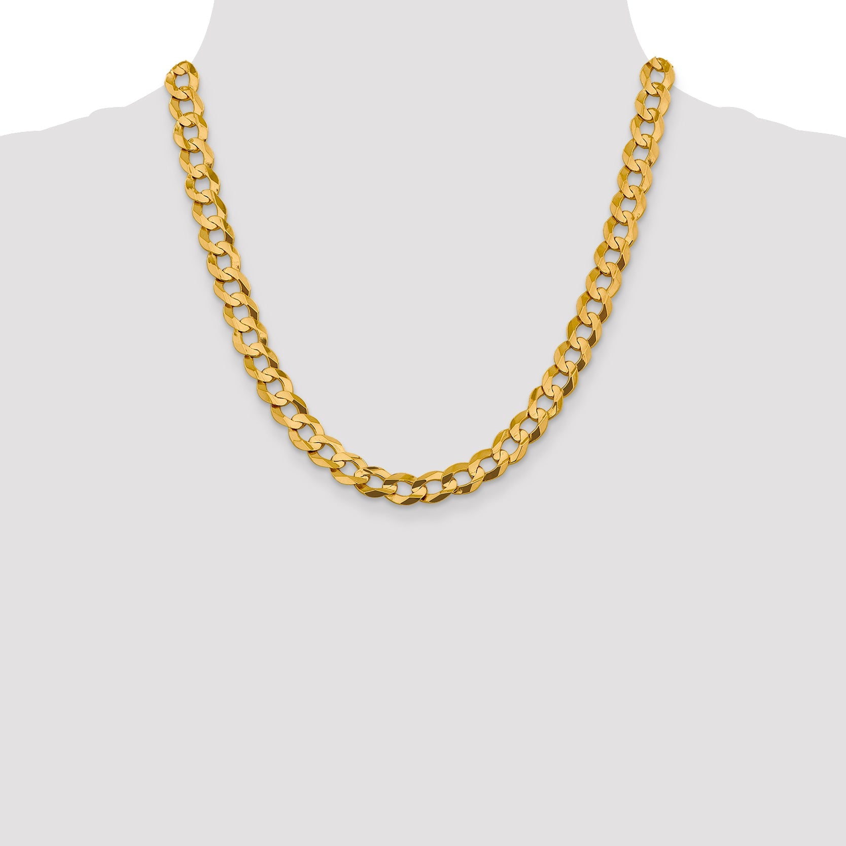 2 Inch 10K Yellow Gold 9.4mm Lightweight Flat Cuban Chain Necklace