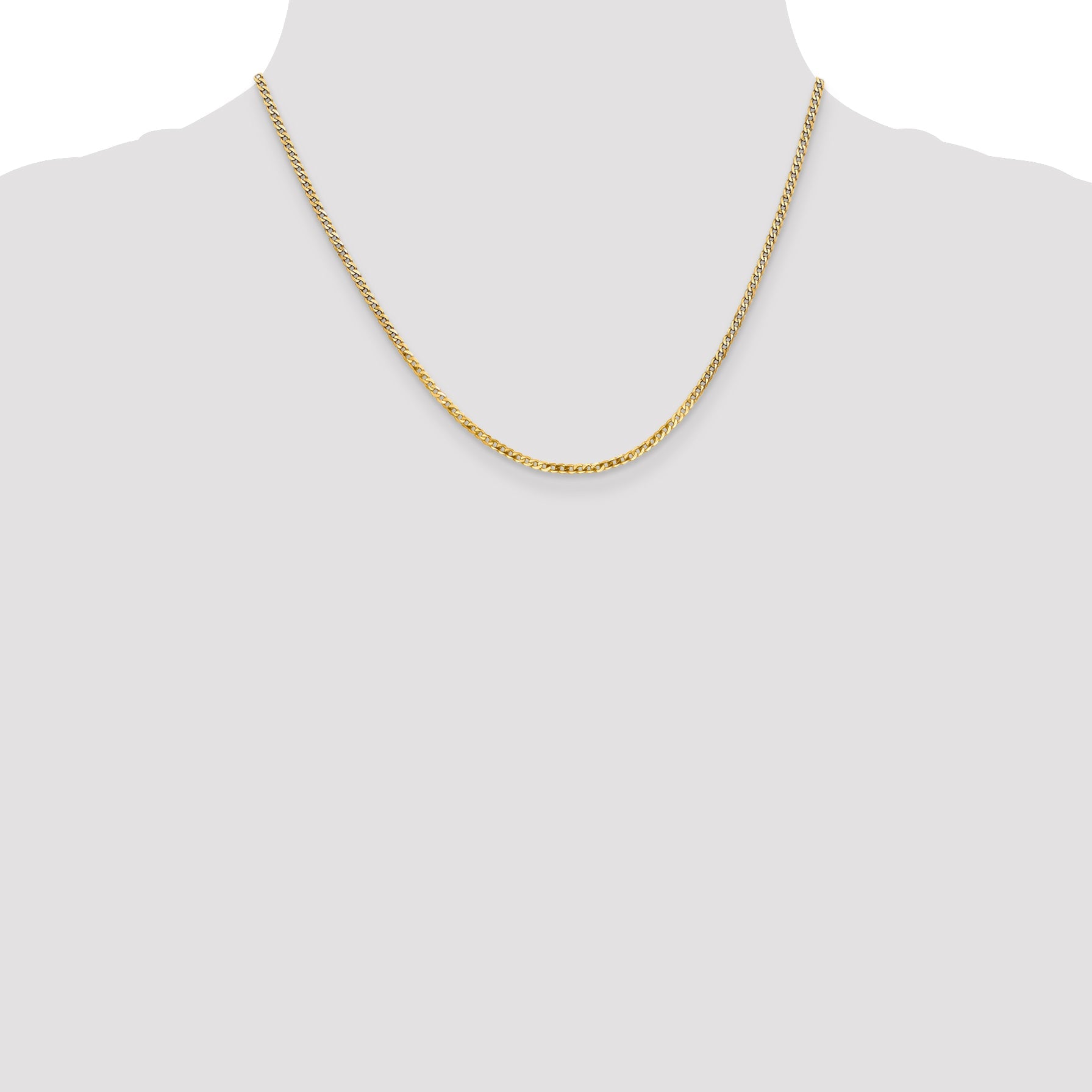 18 Inch 10K Yellow Gold 2.2mm Flat Beveled Curb Chain Necklace