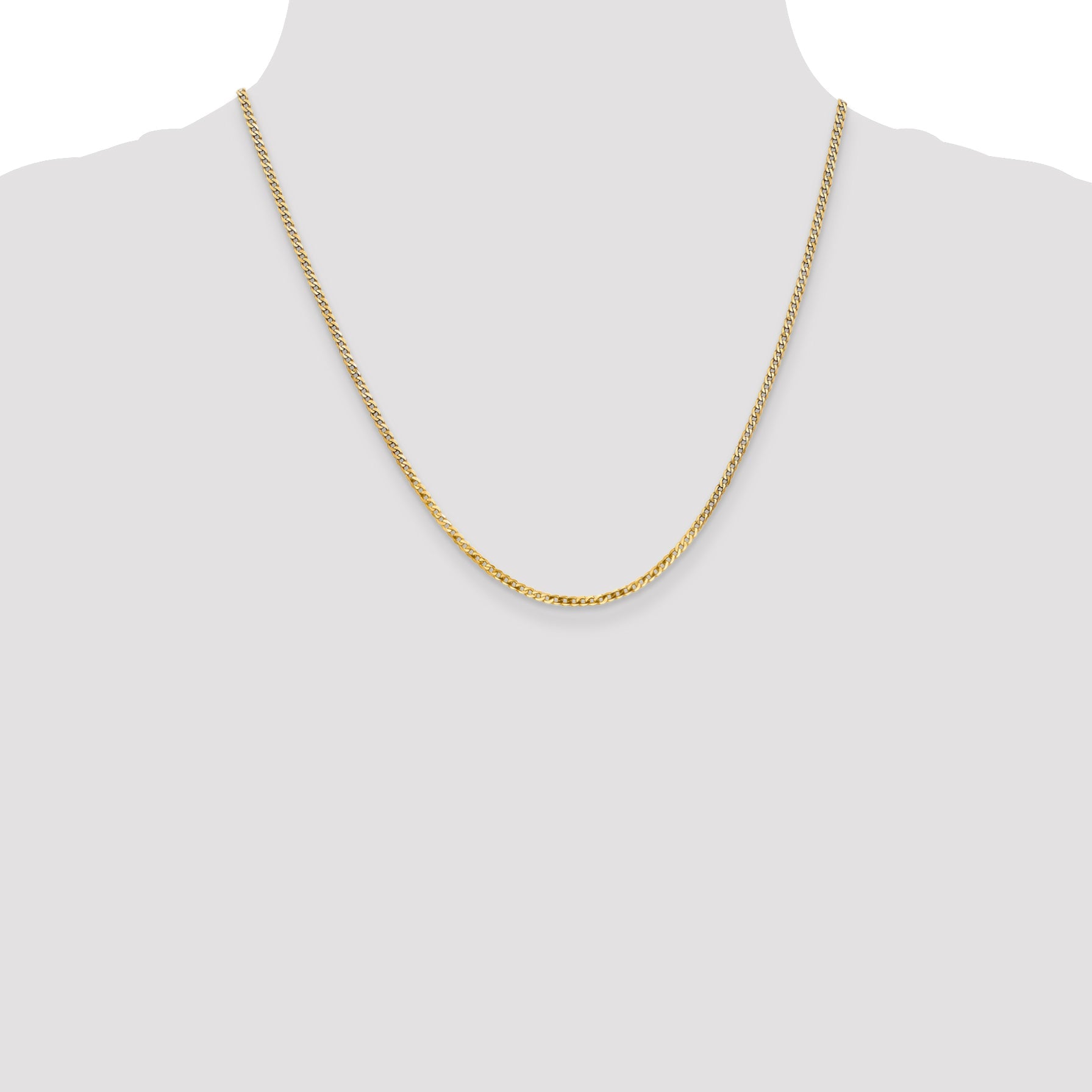2 Inch 10K Yellow Gold 2.2mm Flat Beveled Curb Chain Necklace