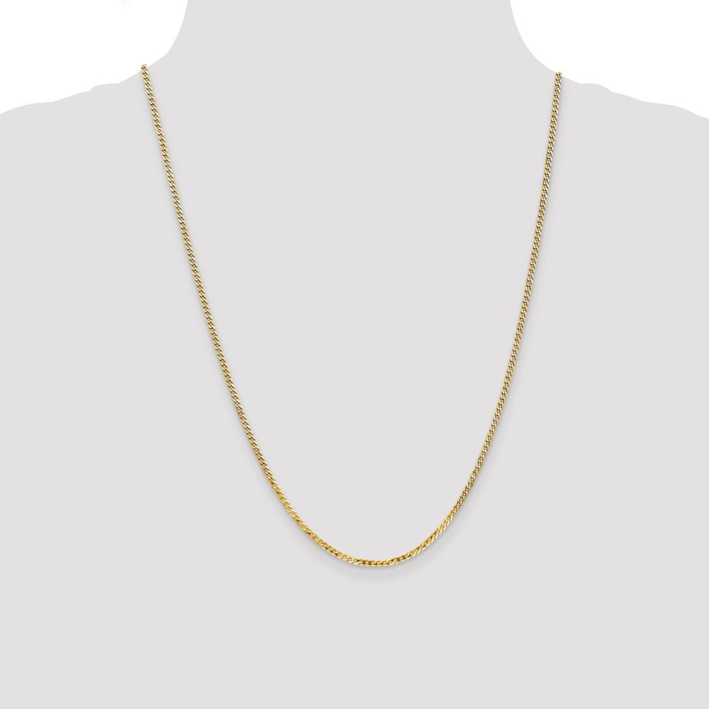 24 Inch 10K Yellow Gold 2.2mm Flat Beveled Curb Chain Necklace