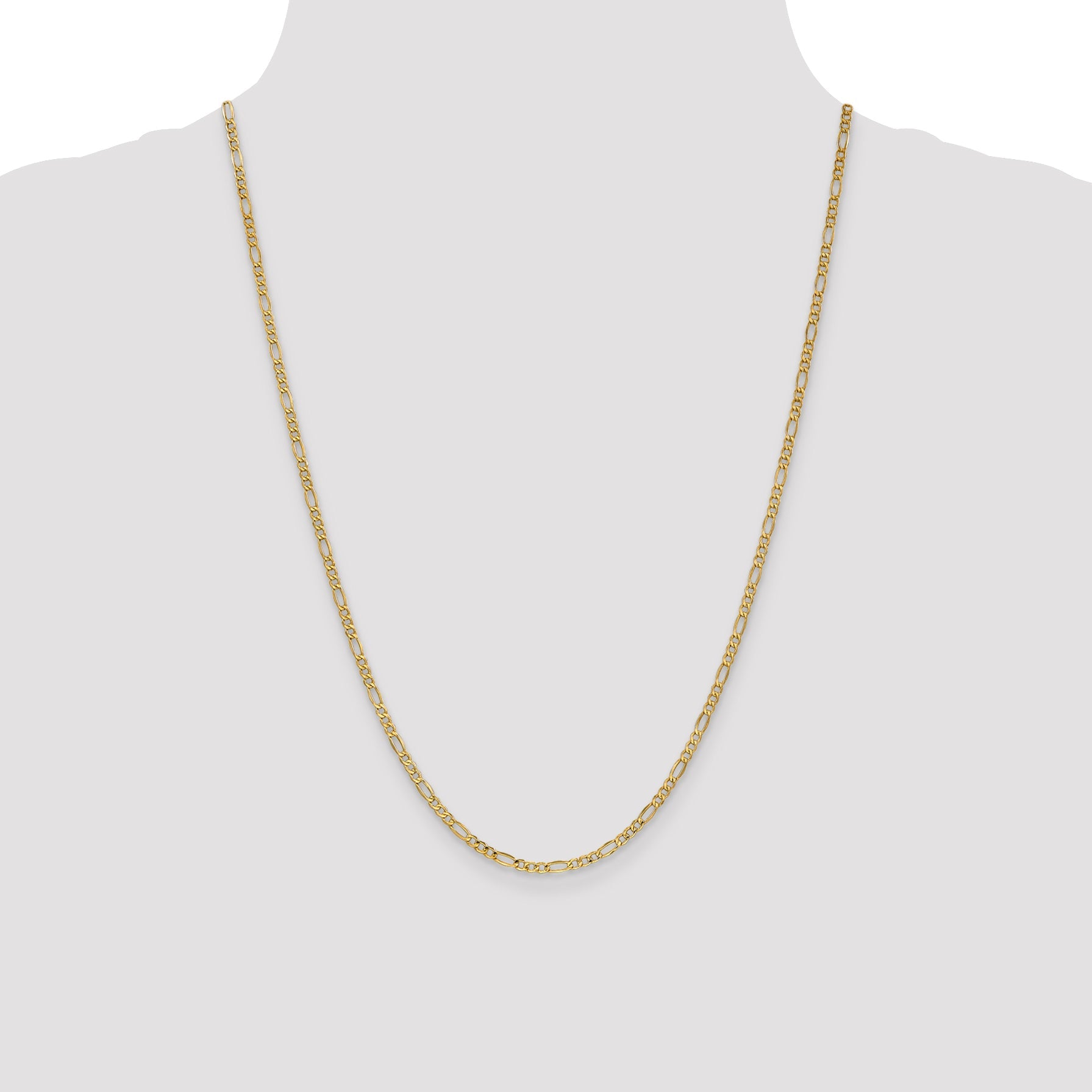 24 Inch 10K Yellow Gold 2.5mm Semi Solid Figaro Chain Necklace