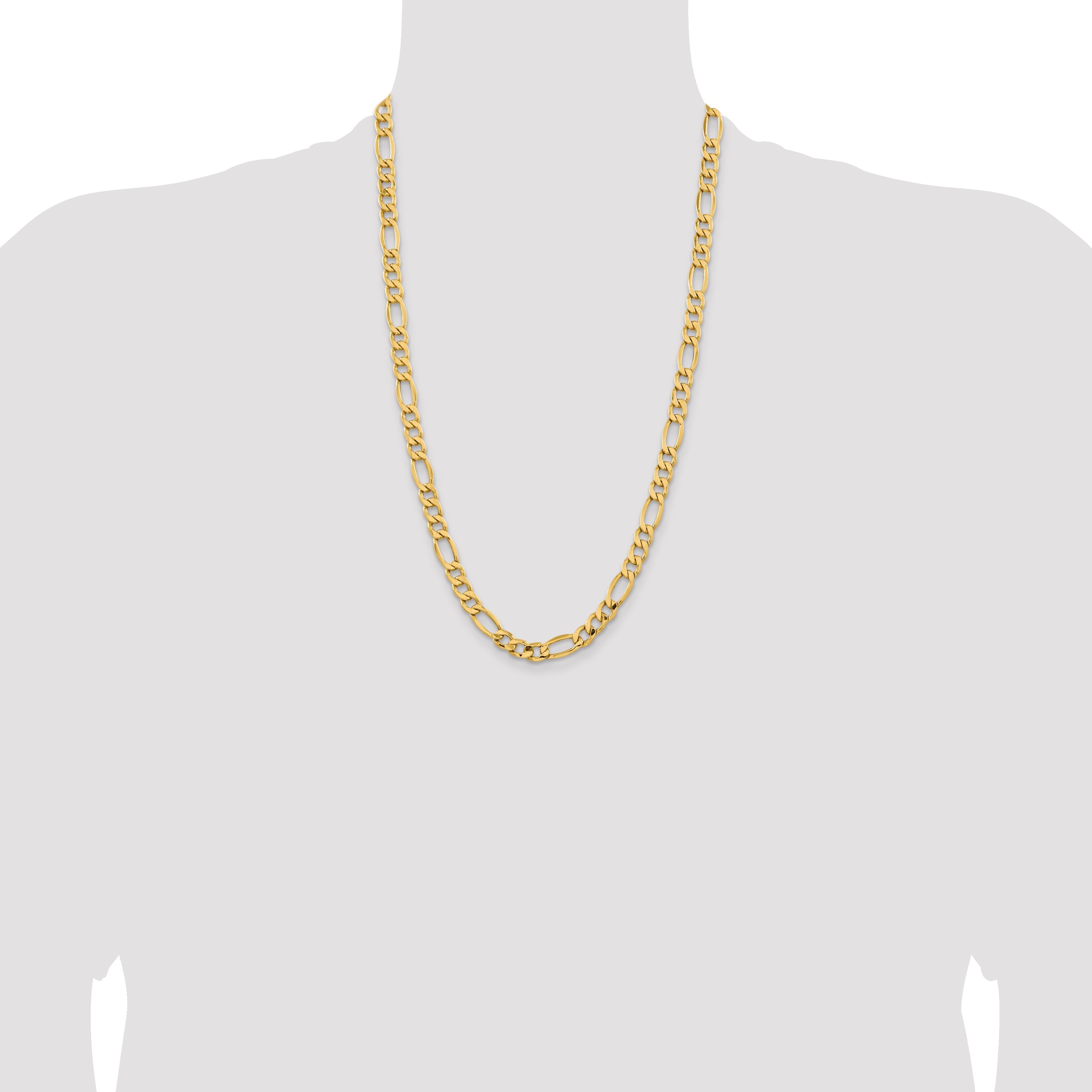 26 Inch 10K Yellow Gold 8.5mm Semi Solid Figaro Chain Necklace