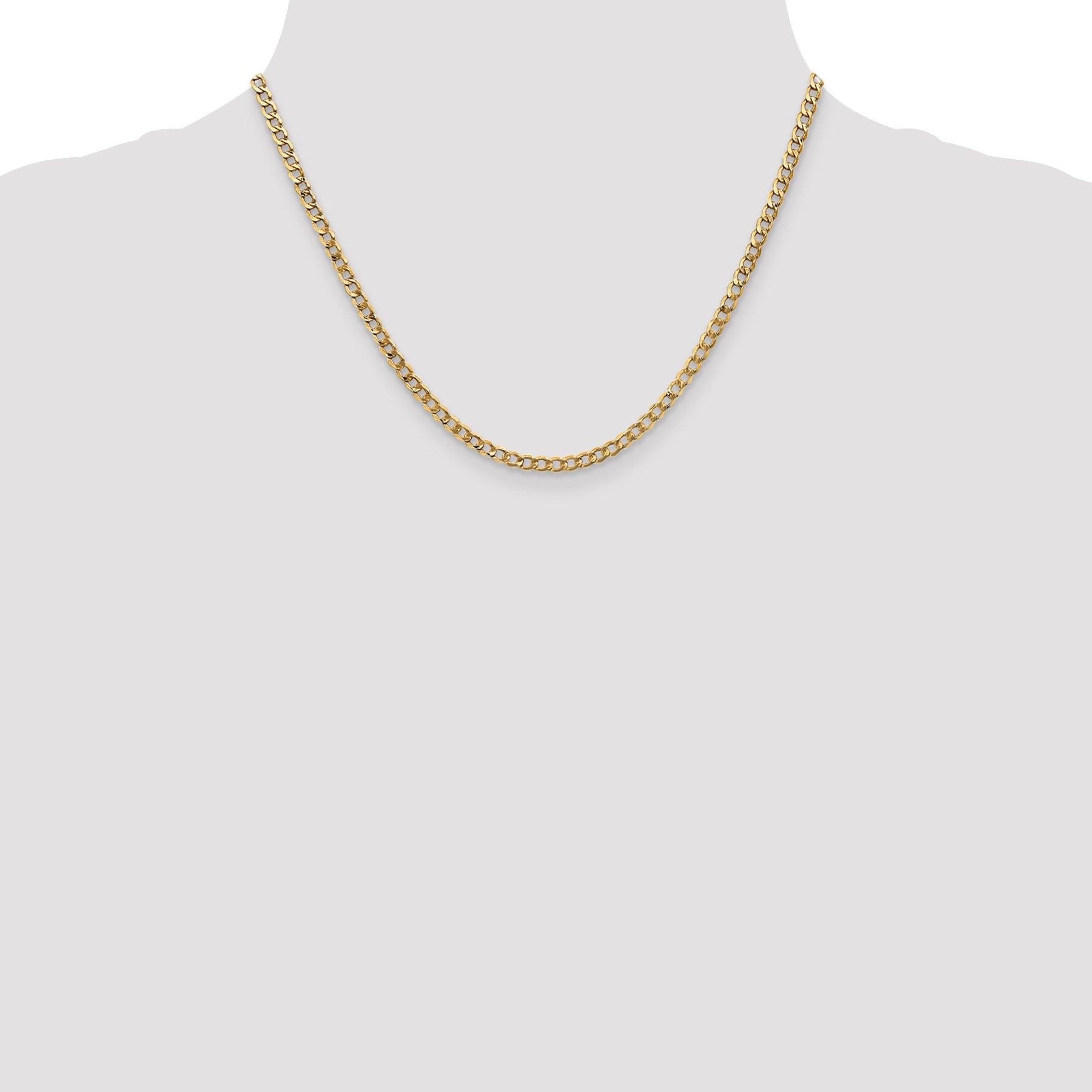 18 Inch 10K Yellow Gold 3.35mm Semi Solid Curb Link Chain Necklace