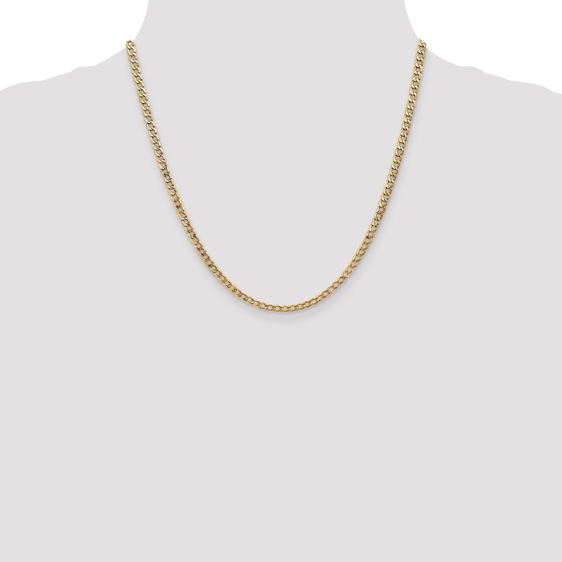 2 Inch 10K Yellow Gold 3.35mm Semi Solid Curb Link Chain Necklace
