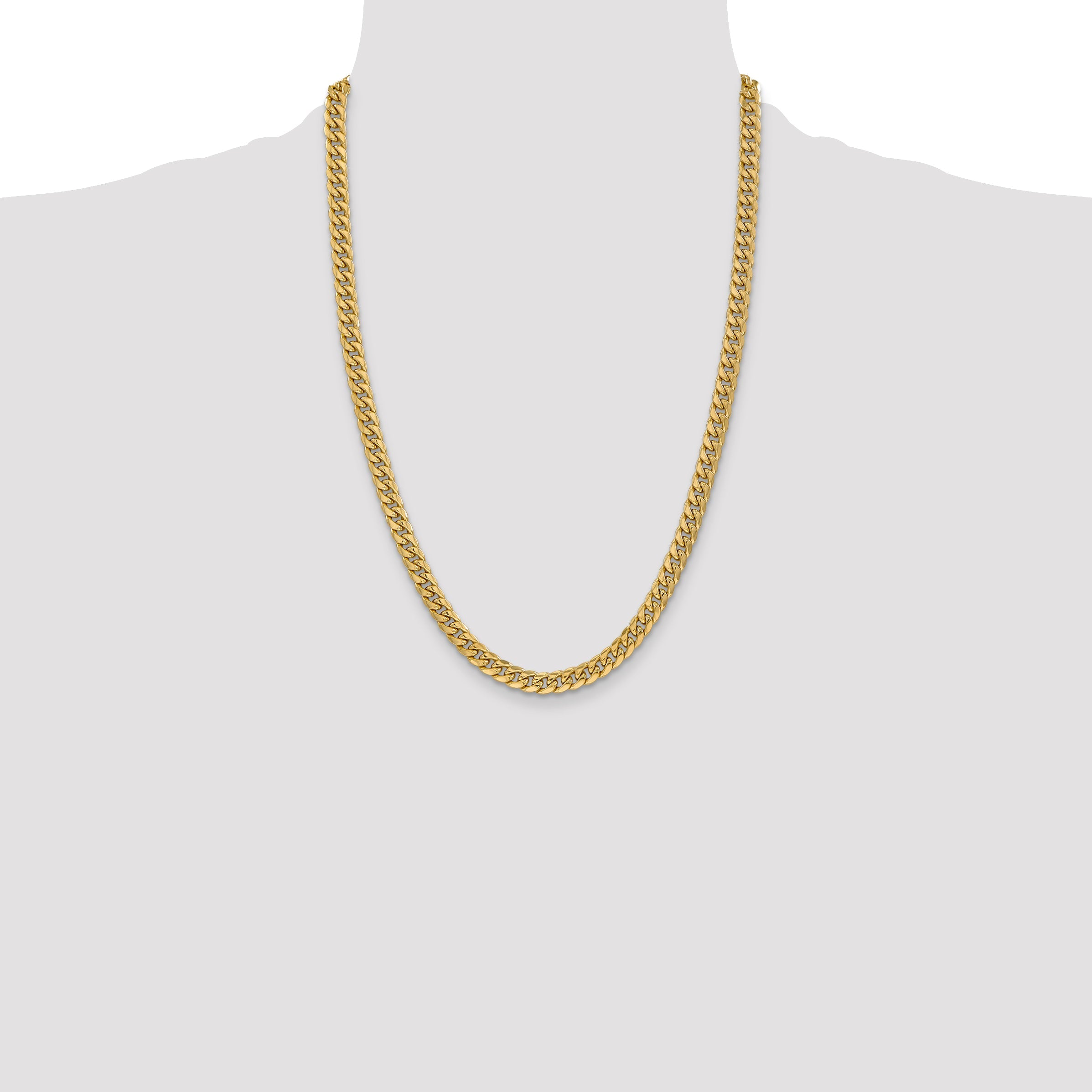 24 Inch 10K Yellow Gold 6mm Semi Solid Miami Cuban Chain Necklace