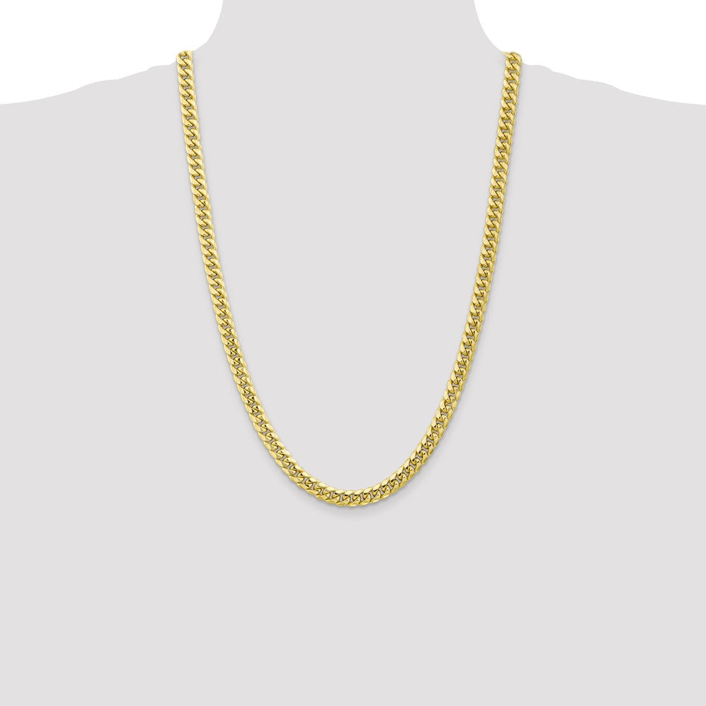 26 Inch 10K Yellow Gold 6.75mm Semi Solid Miami Cuban Chain Necklace
