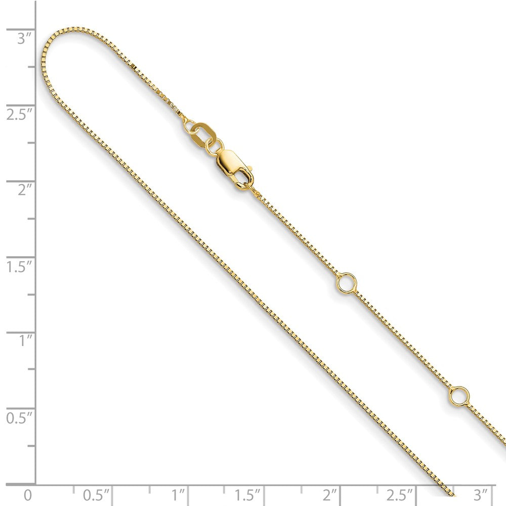 18 Inch 10K Yellow Gold .7mm Box 1In+1In Adjustable Chain Necklace