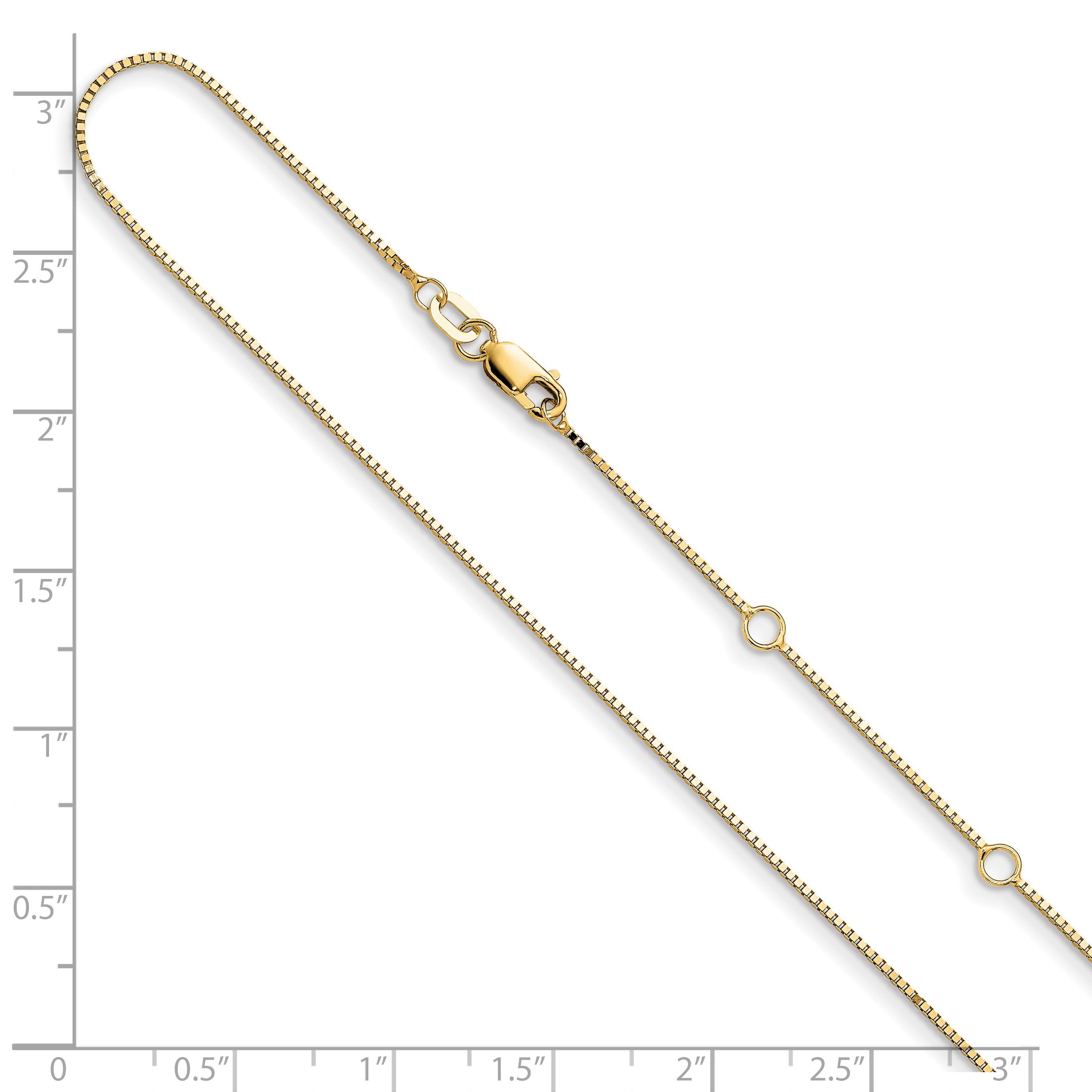 18 Inch 10K Yellow Gold .85mm Box 1In+1In Adjustable Chain Necklace