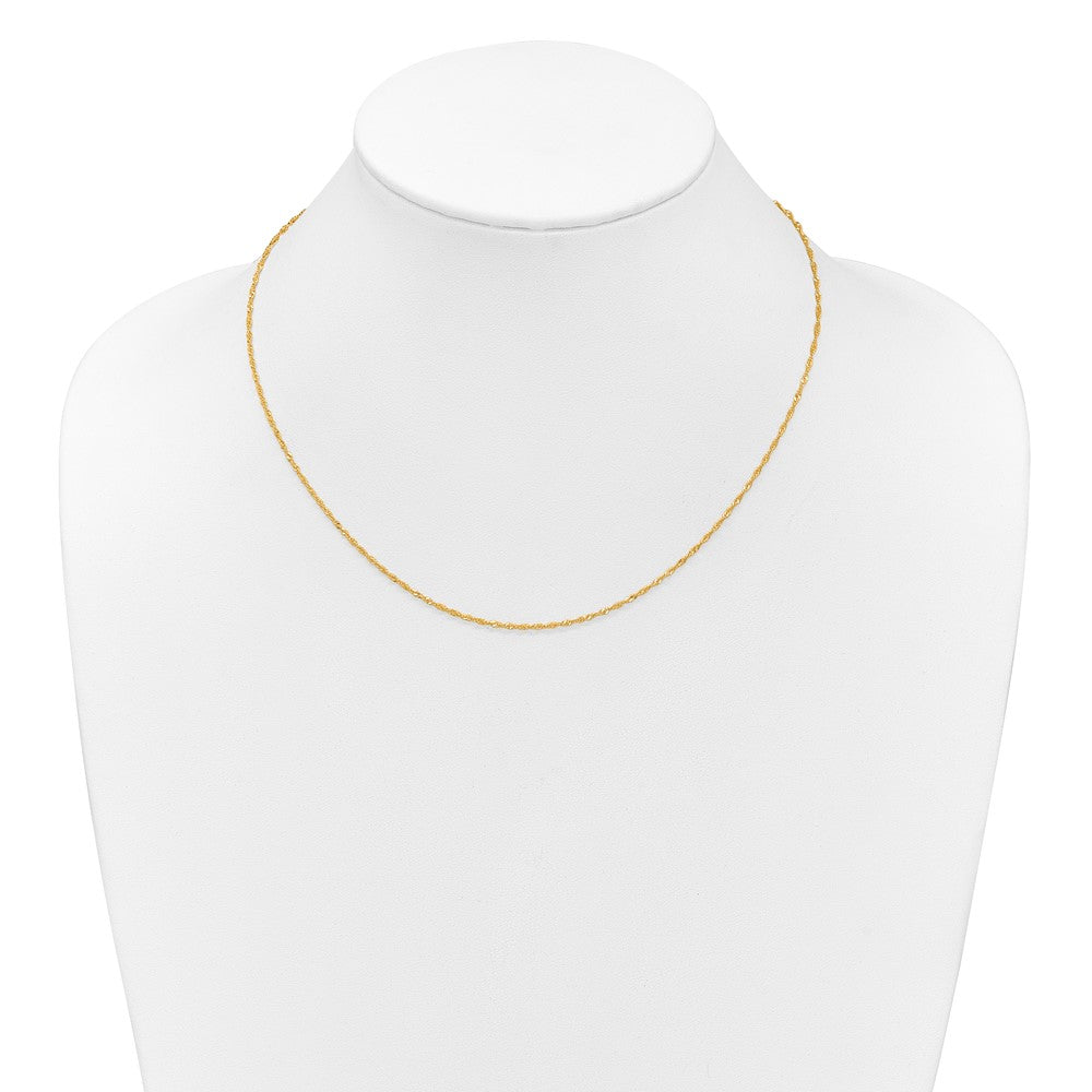 18 Inch 10K Yellow Gold 1.5mm Singapore 1In+1In Adjustable Chain Necklace