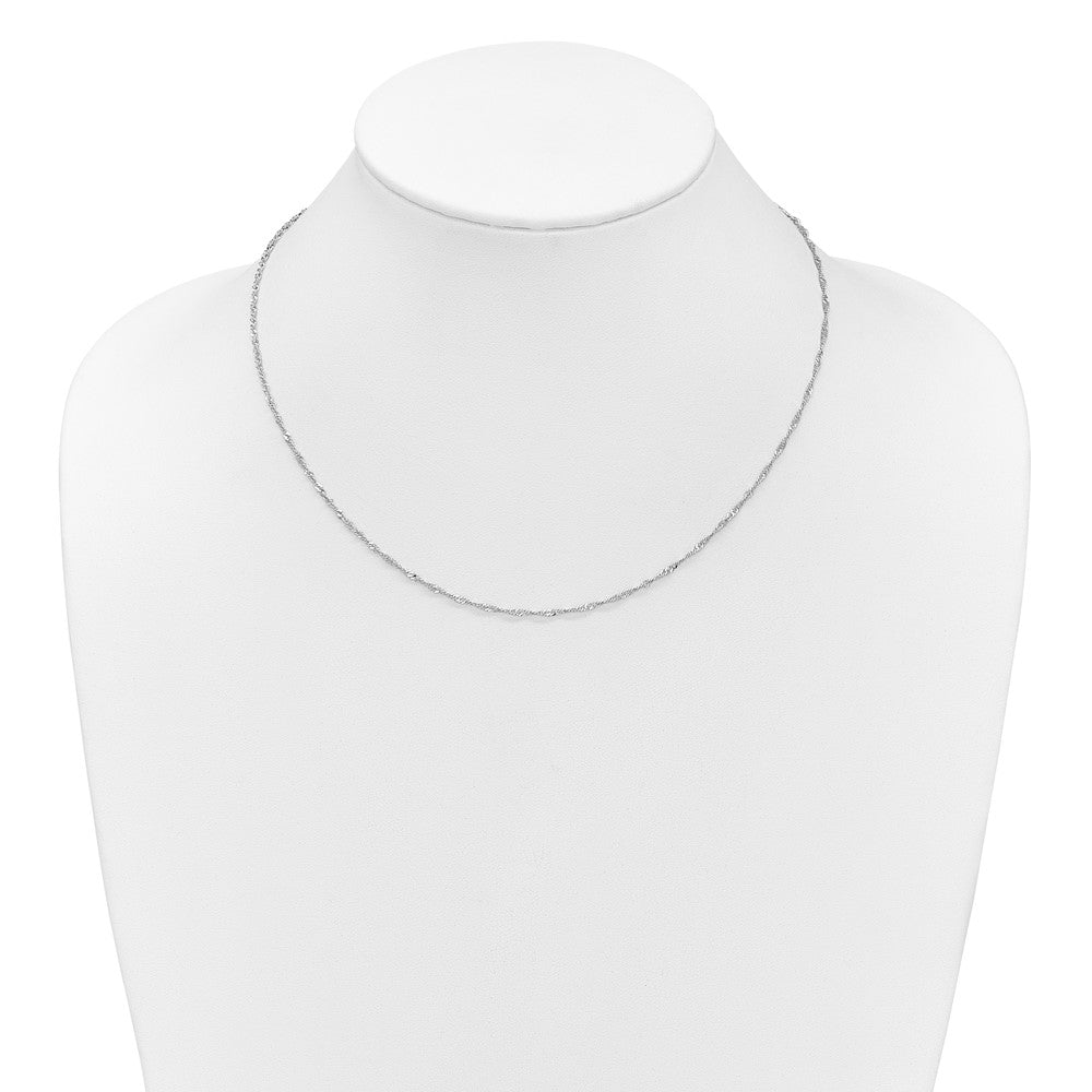 18 Inch 10K White Gold 1.7mm Singapore 1In+1In Adjustable Chain Necklace