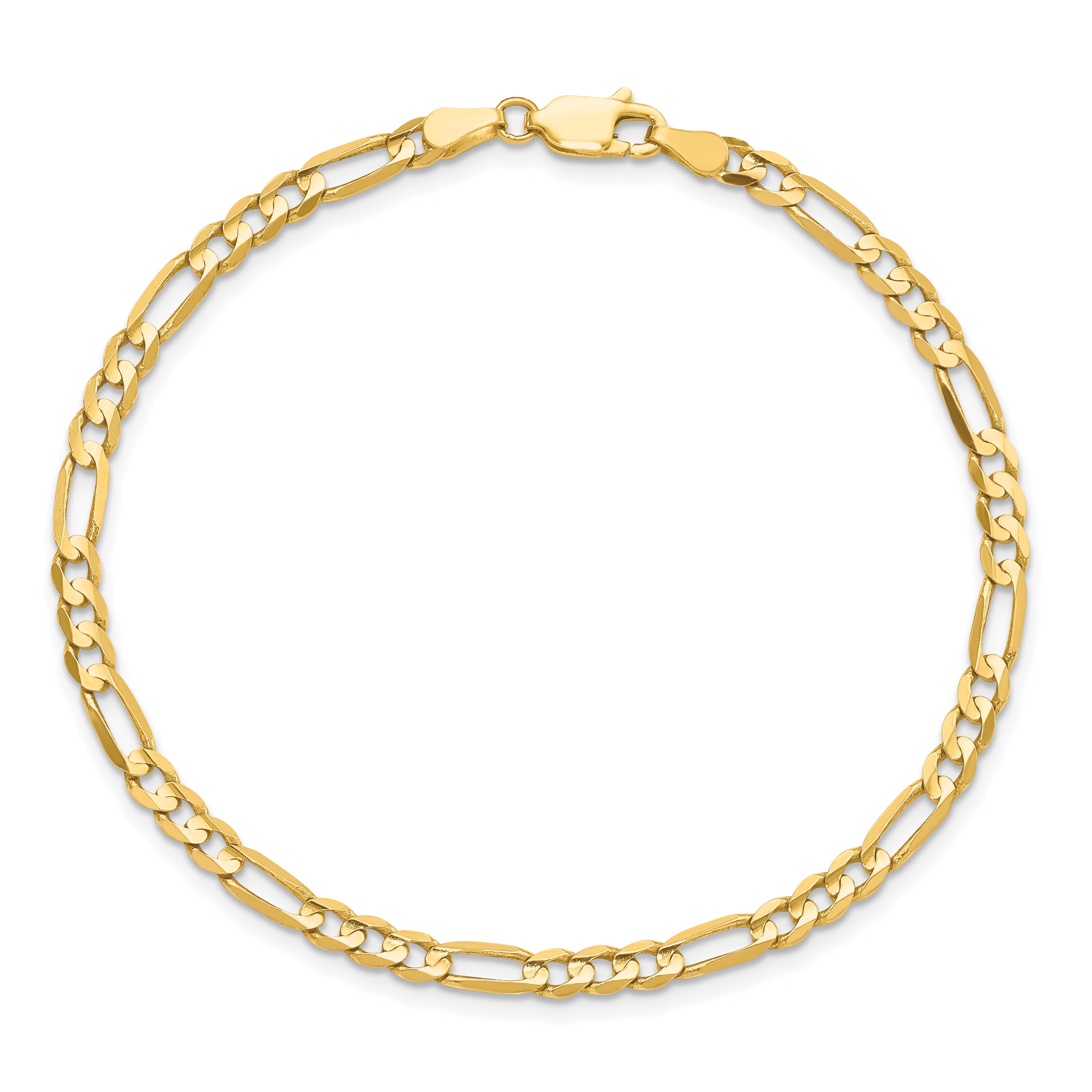7 Inch 14K Yellow Gold 4mm Flat Figaro Chain Bracelet