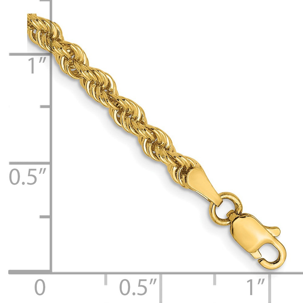 8 Inch 14K Yellow Gold 3mm Solid Regular Rope Chain Bracelet