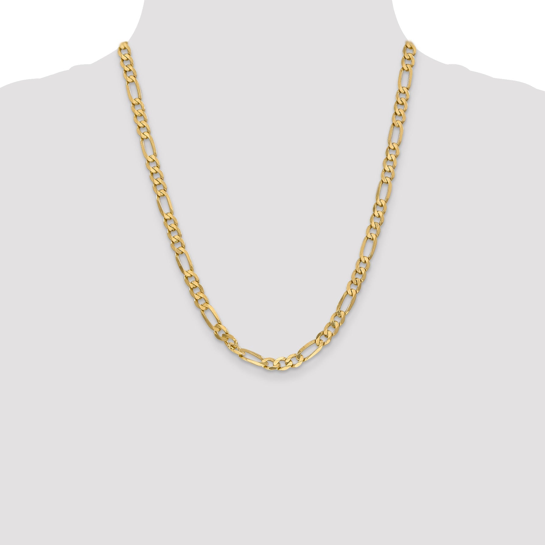 22 Inch 14K Yellow Gold 6.00mm Flat Figaro Chain Necklace
