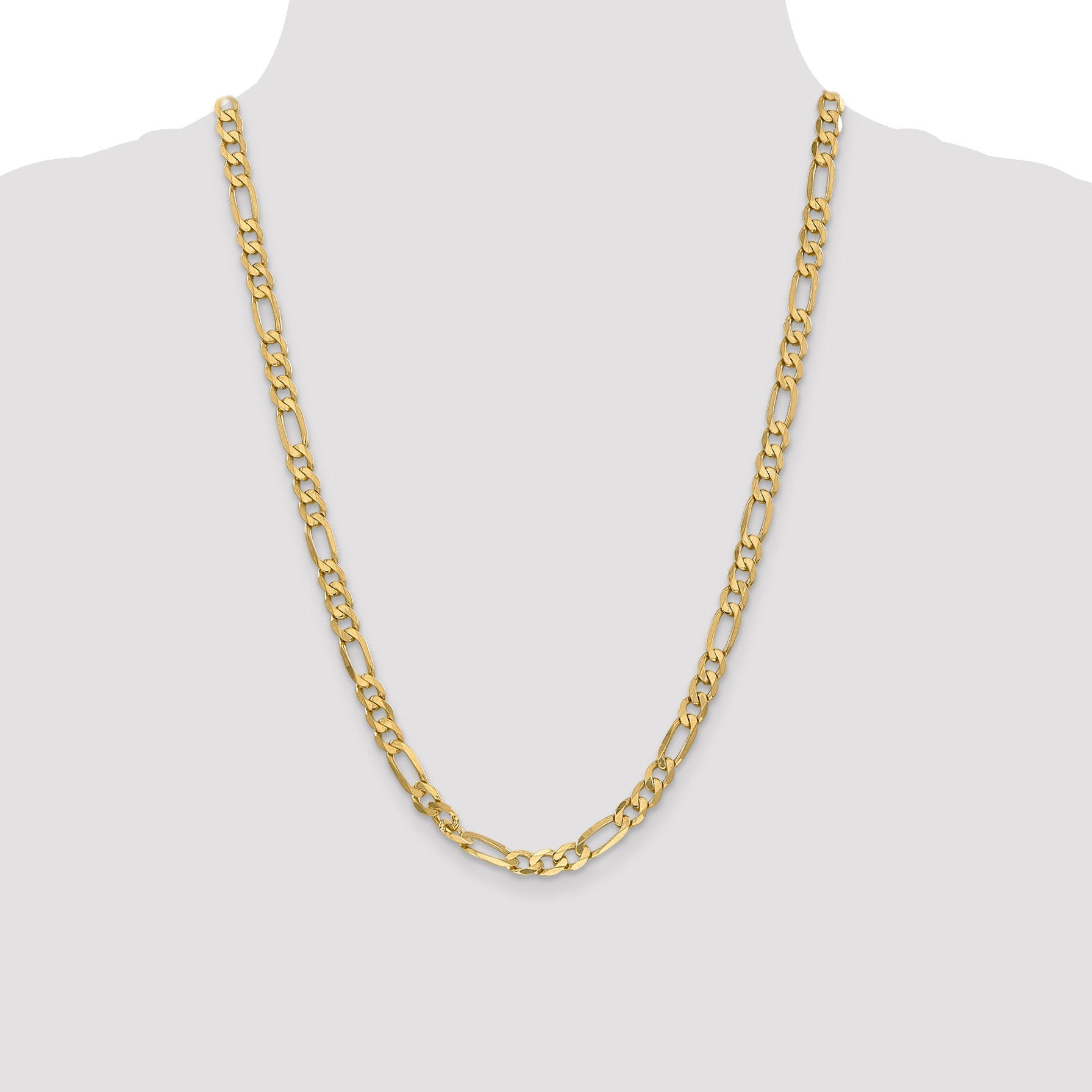 24 Inch 14K Yellow Gold 6.00mm Flat Figaro Chain Necklace