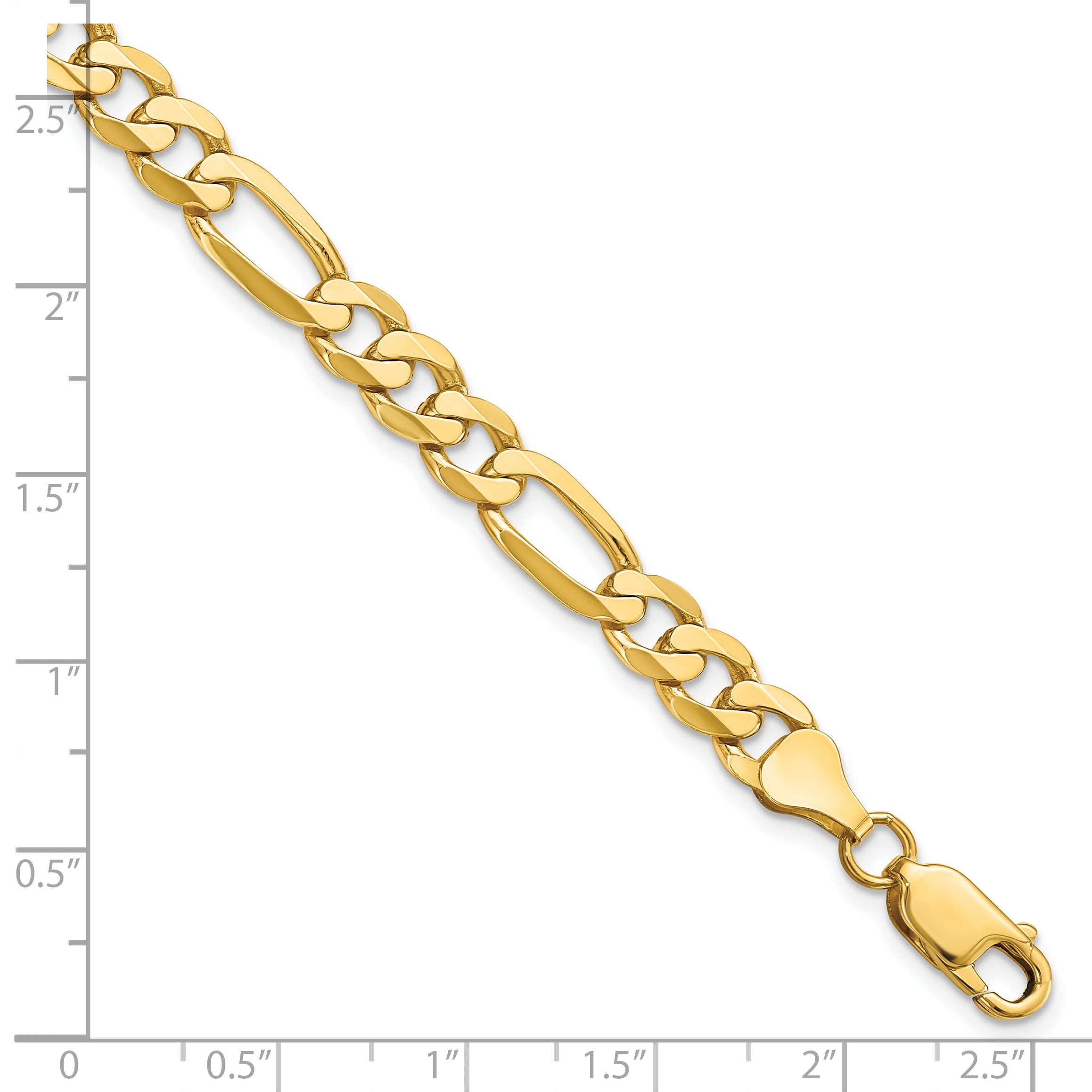 9 Inch 14K Yellow Gold 7mm Flat Figaro Chain Bracelet