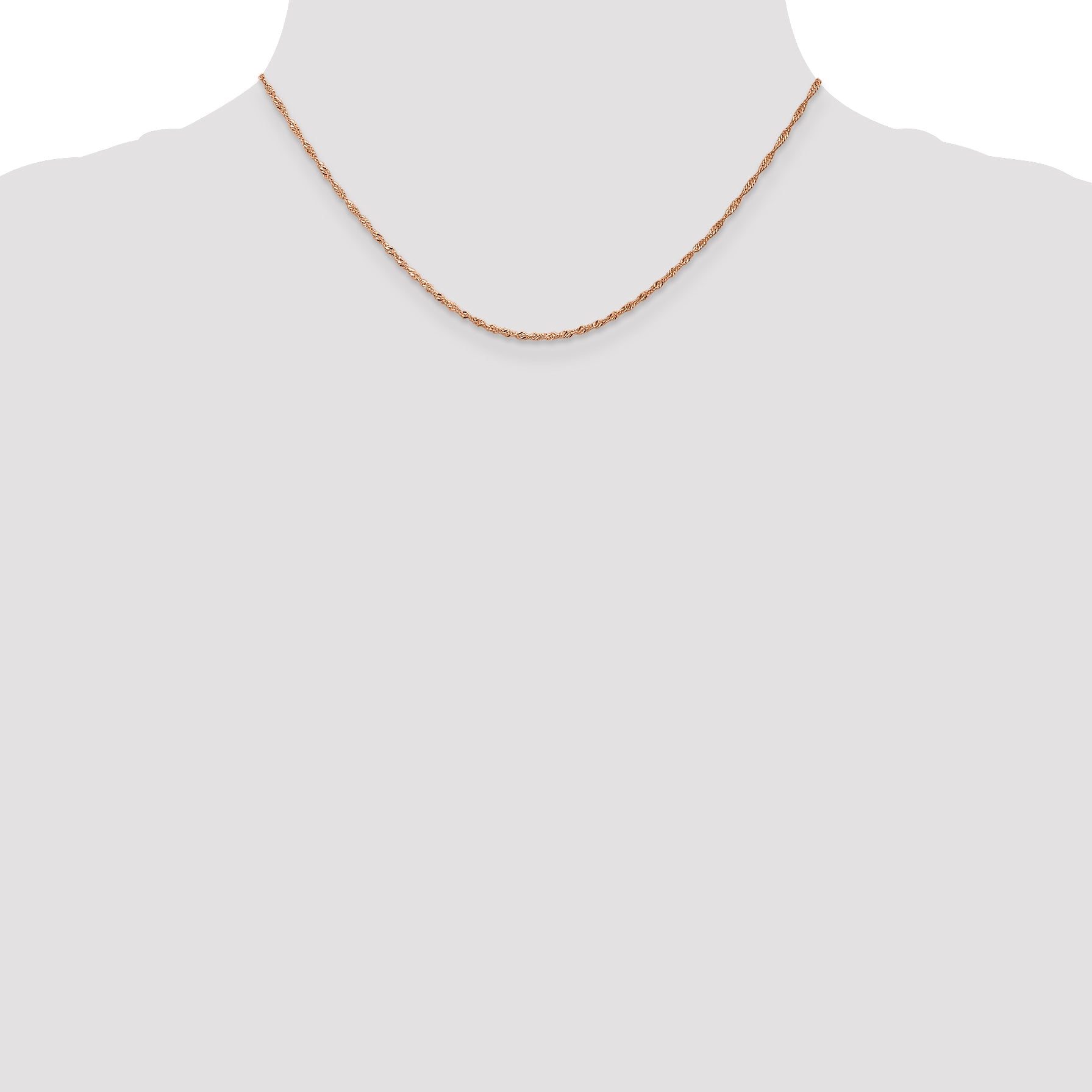 16 Inch 14K Rose Gold 1mm Singapore With Lobster Clasp Chain Necklace
