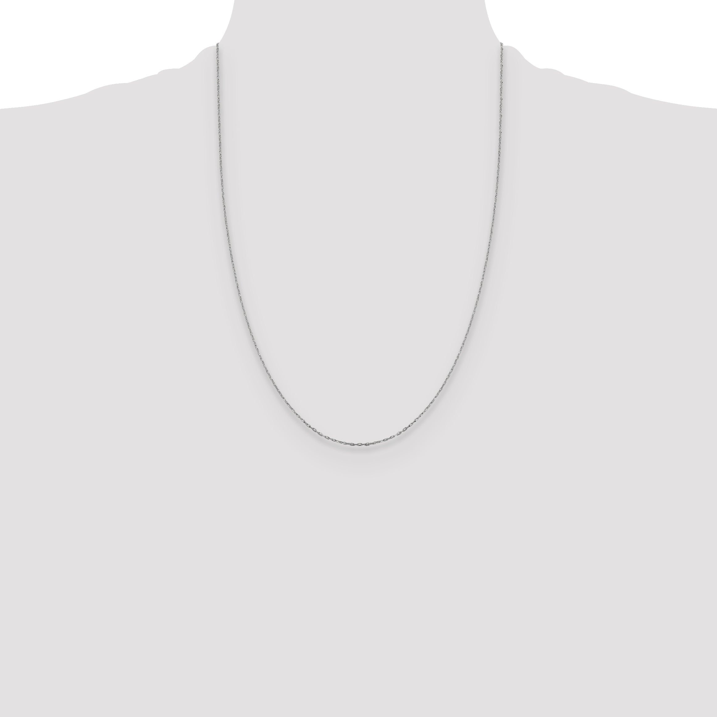 24 Inch 14K White Gold 1mm D/C Open Long Link Cable Chain Necklace