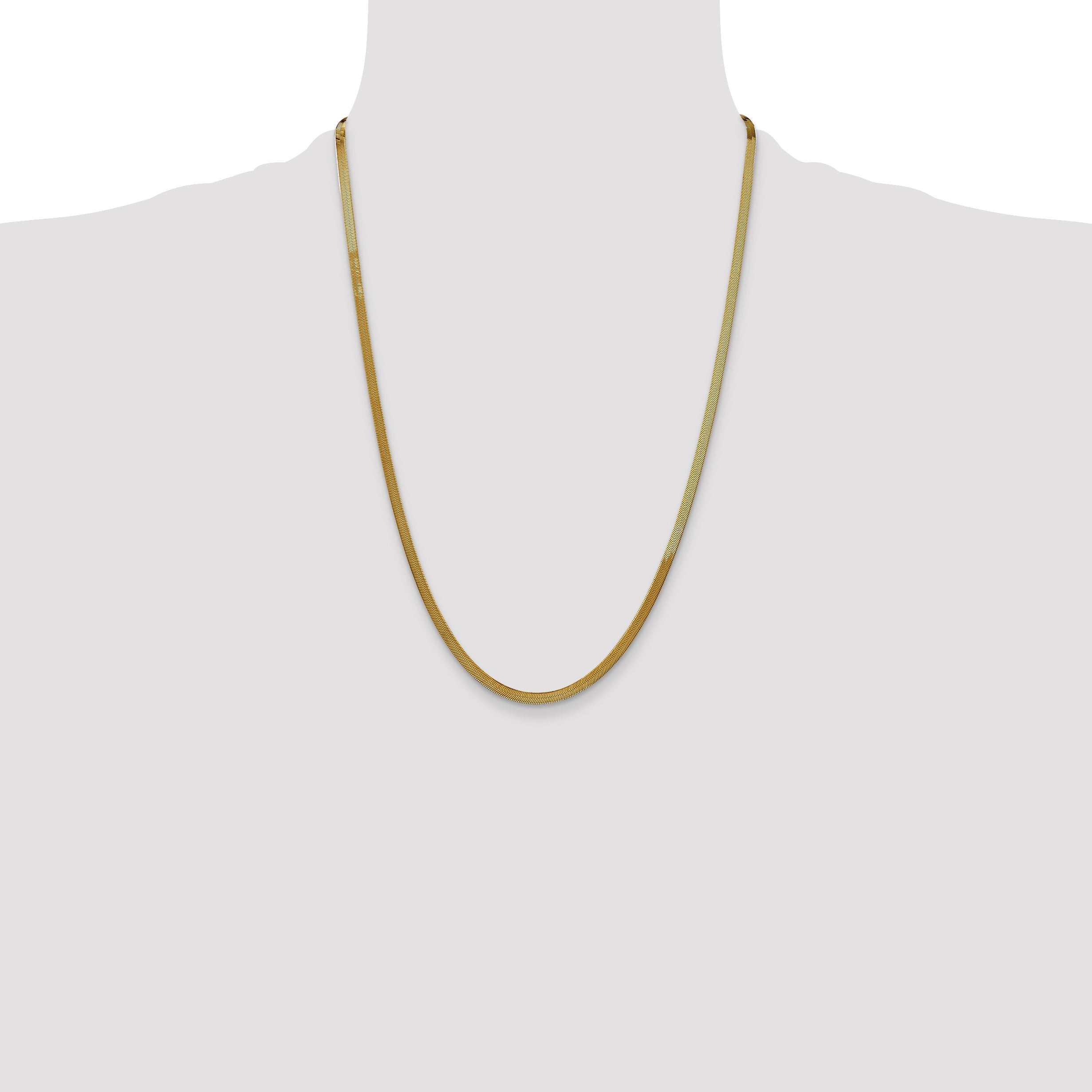 24 Inch 14K Yellow Gold 3mm Silky Herringbone Chain Necklace