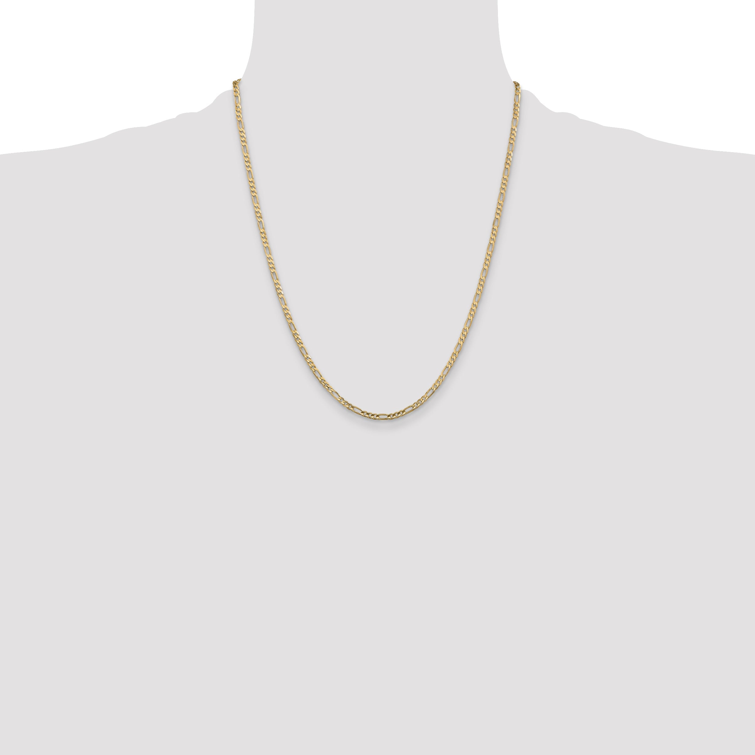 22 Inch 14K Yellow Gold 3mm Concave Open Figaro Chain Necklace