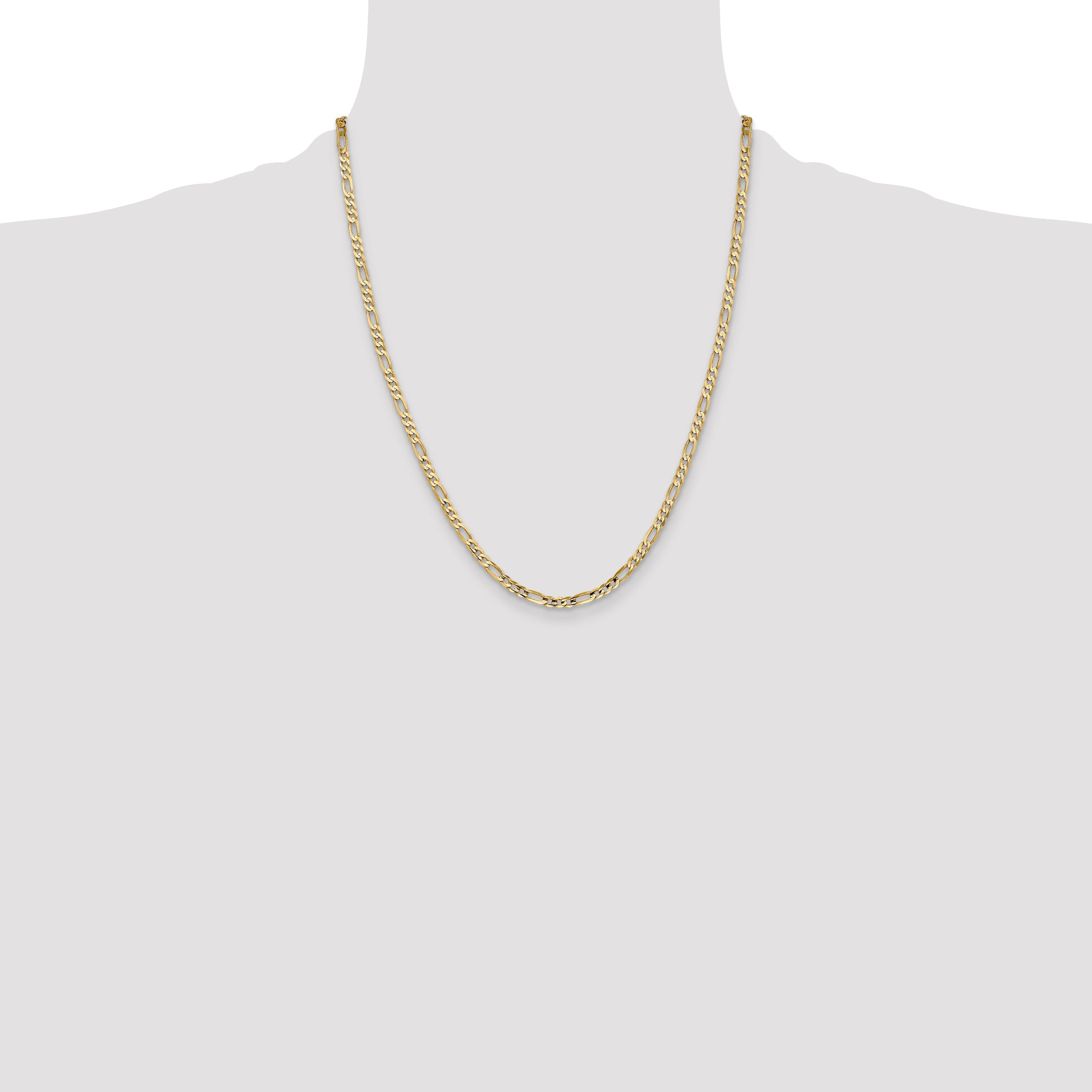 22 Inch 14K Yellow Gold 4mm Concave Open Figaro Chain Necklace