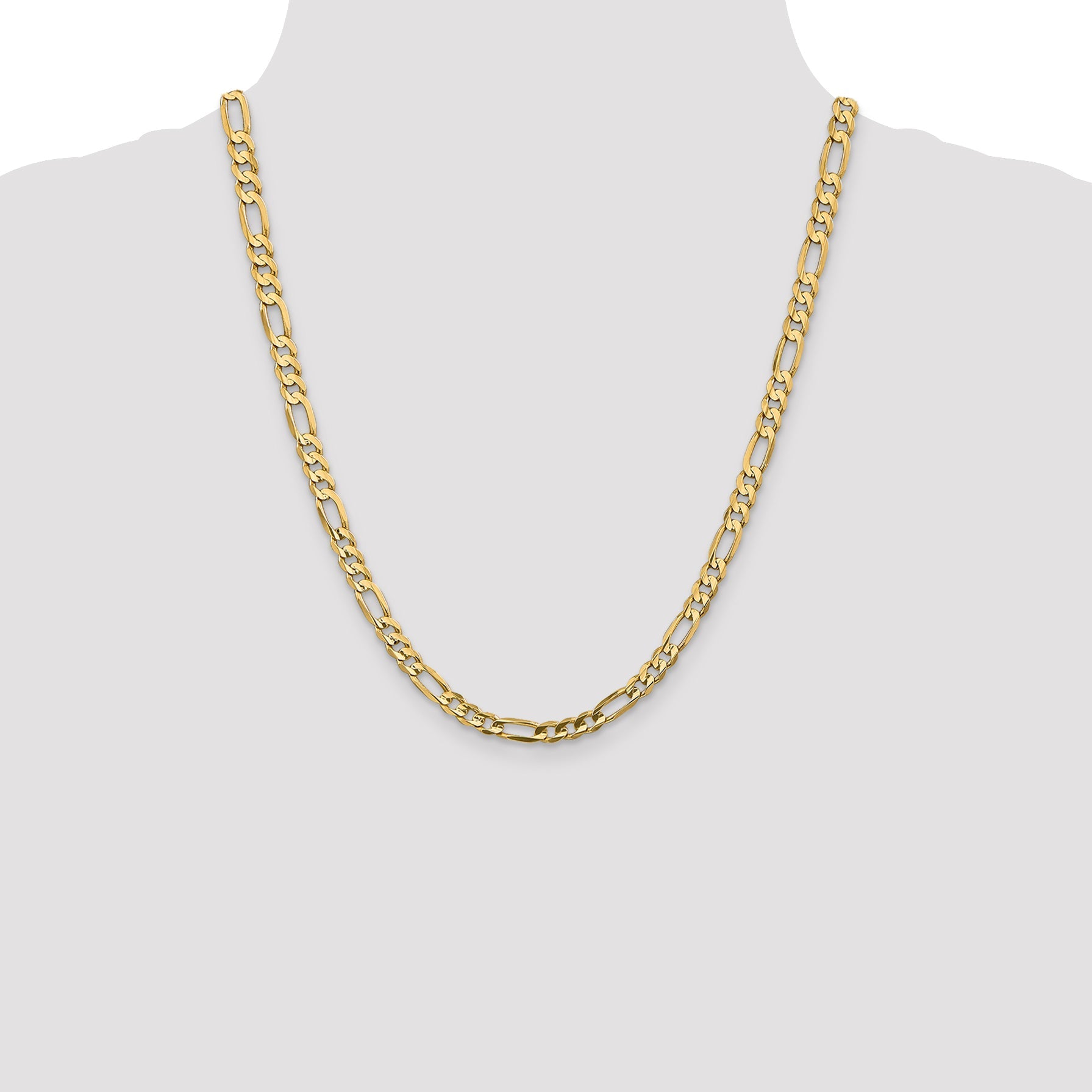 22 Inch 14K Yellow Gold 5.5mm Concave Open Figaro Chain Necklace