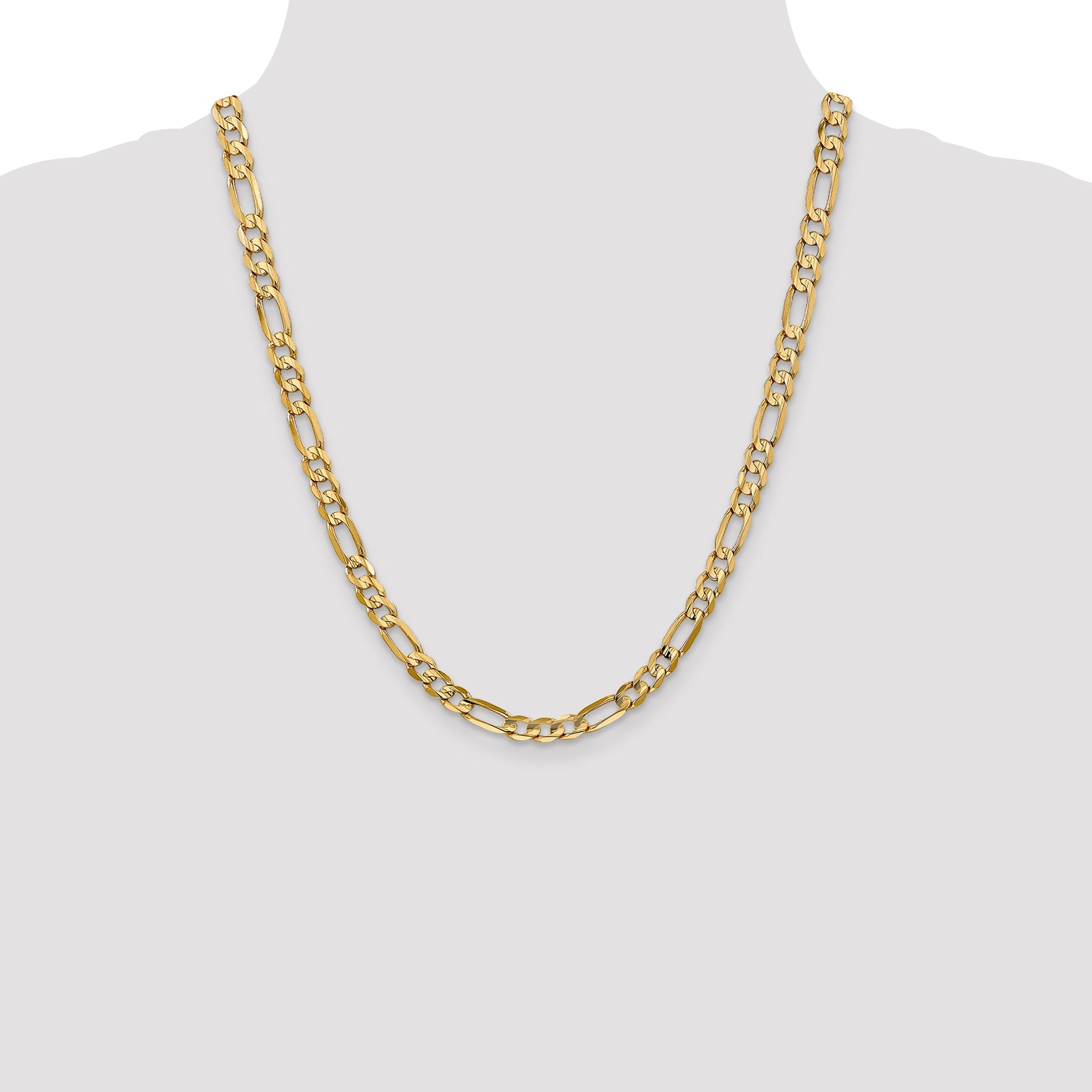 22 Inch 14K Yellow Gold 6mm Concave Open Figaro Chain Necklace