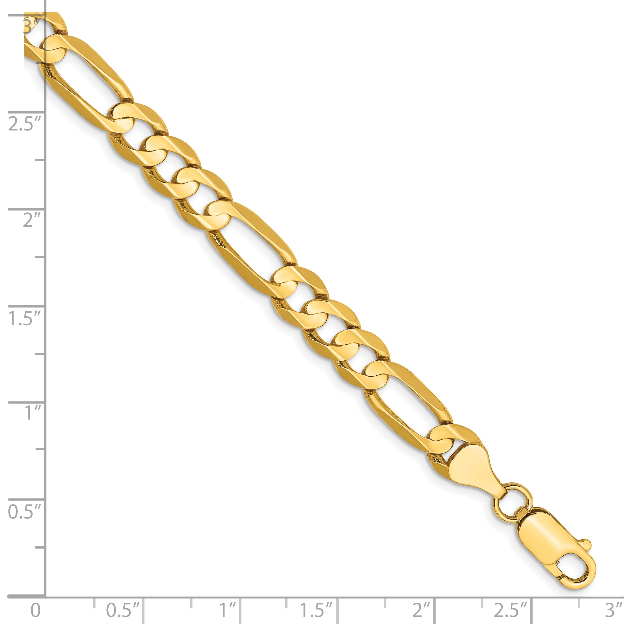 8 Inch 14K Yellow Gold 6.75mm Concave Open Figaro Chain Bracelet