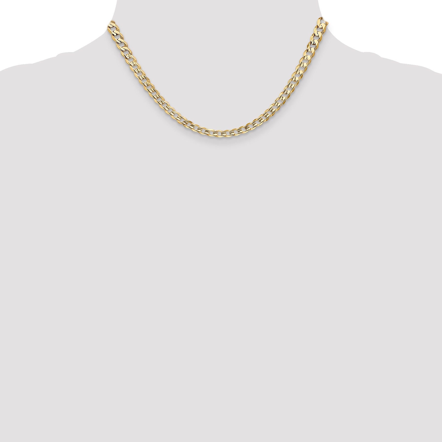 16 Inch 14K Yellow Gold 5.25mm Open Concave Curb Chain Necklace