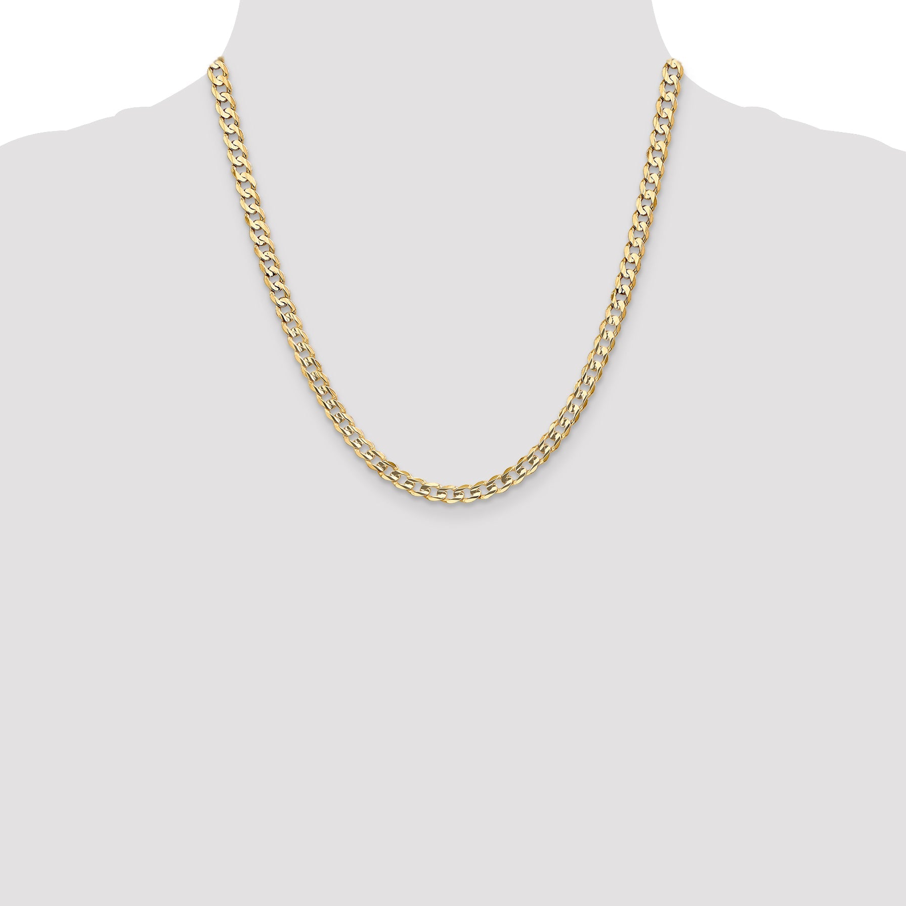 2 Inch 14K Yellow Gold 5.25mm Open Concave Curb Chain Necklace