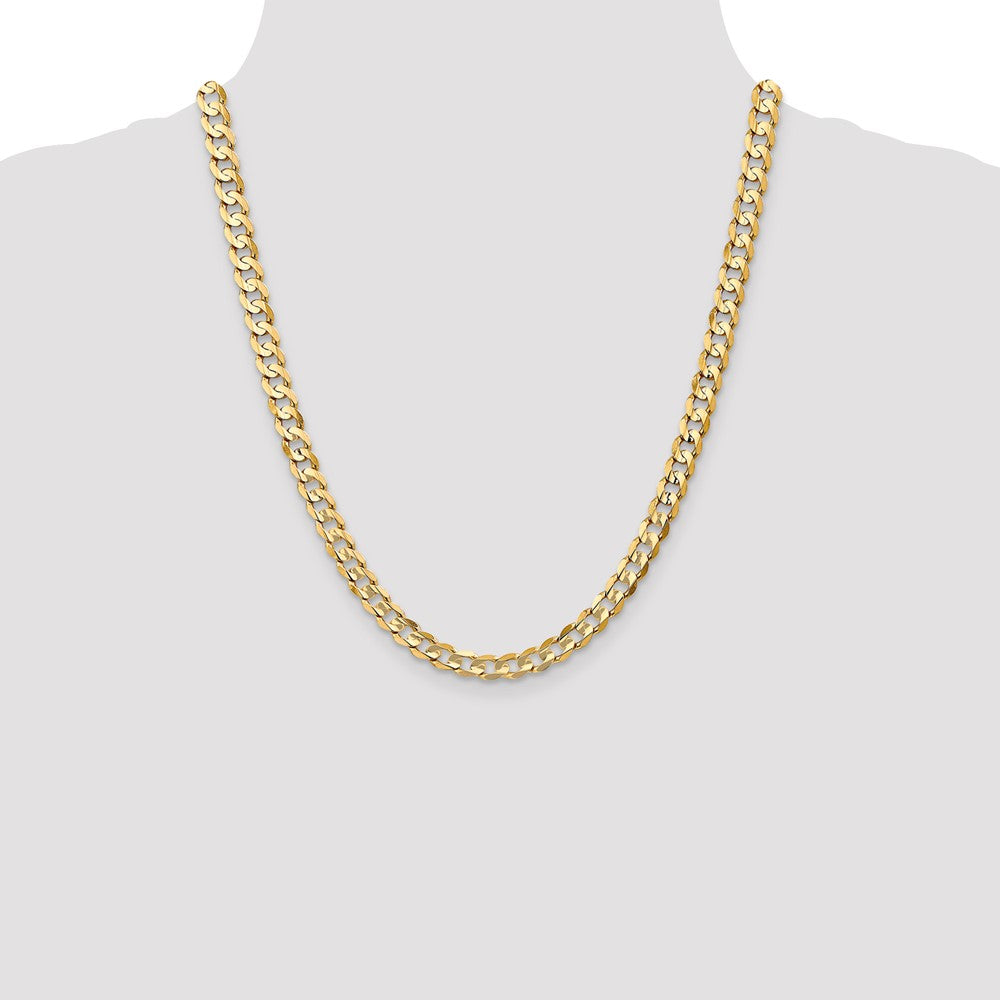 22 Inch 14K Yellow Gold 6.75mm Open Concave Curb Chain Necklace