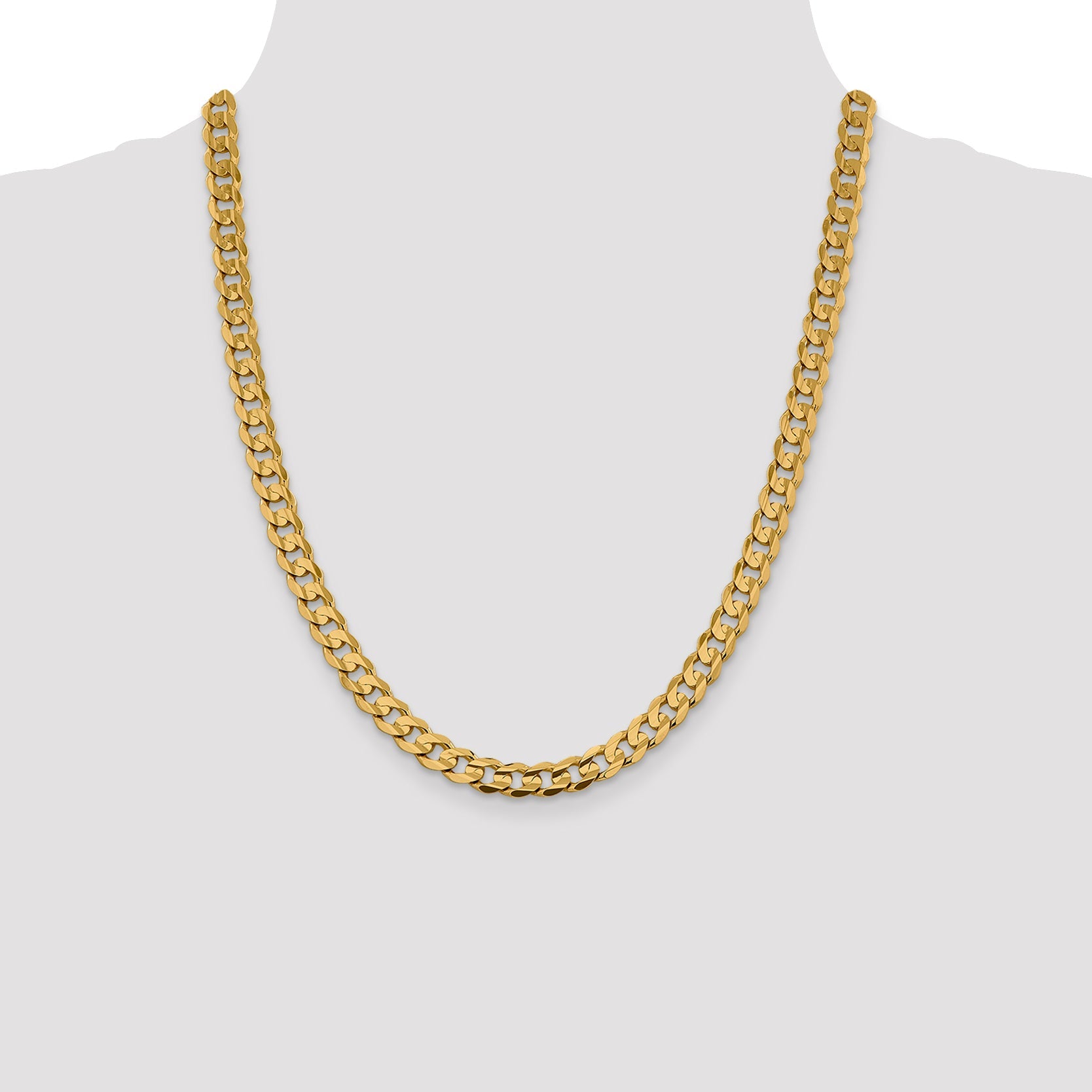 22 Inch 14K Yellow Gold 7.5mm Open Concave Curb Chain Necklace