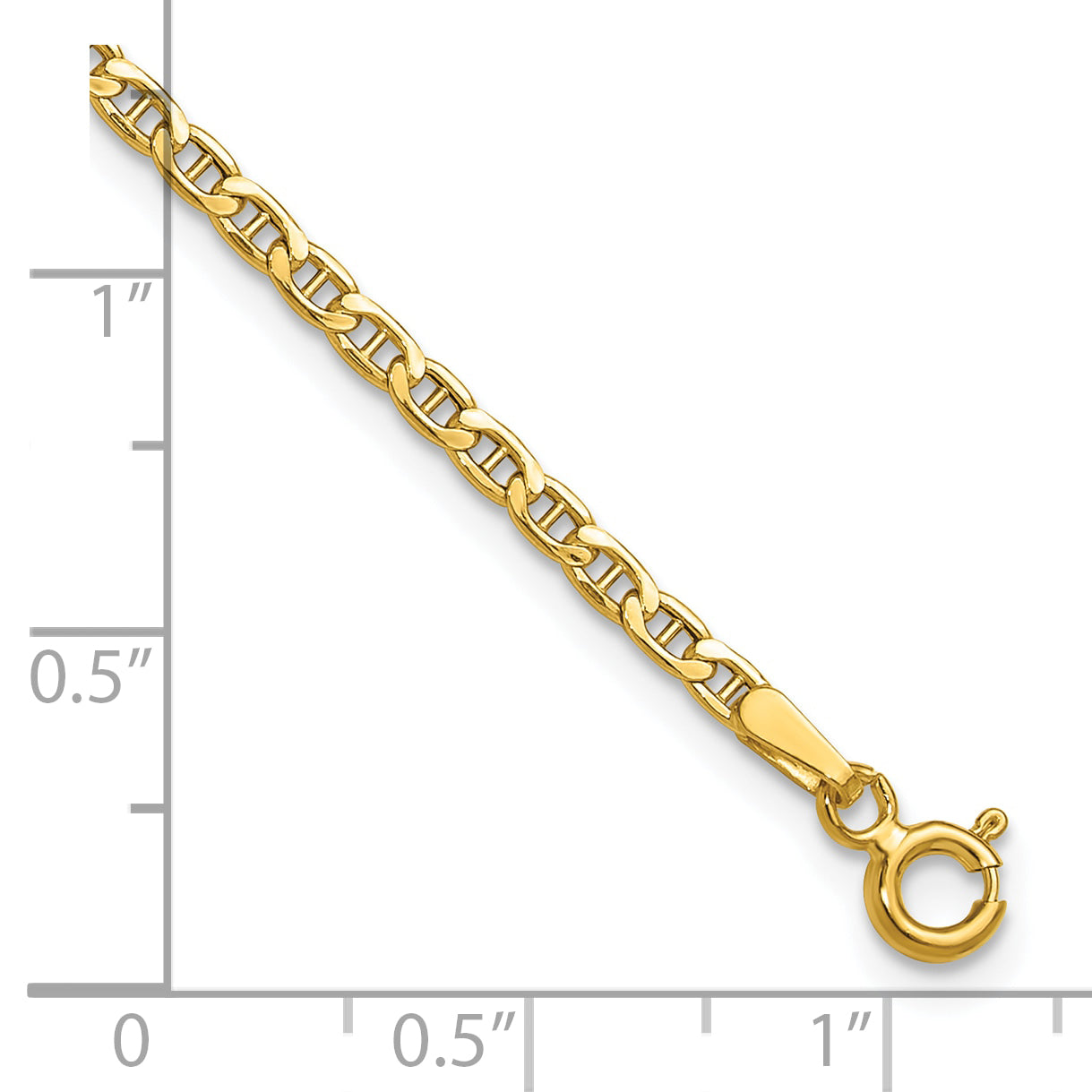 7 Inch 14K Yellow Gold 2.4mm Semi Solid Anchor Chain Bracelet