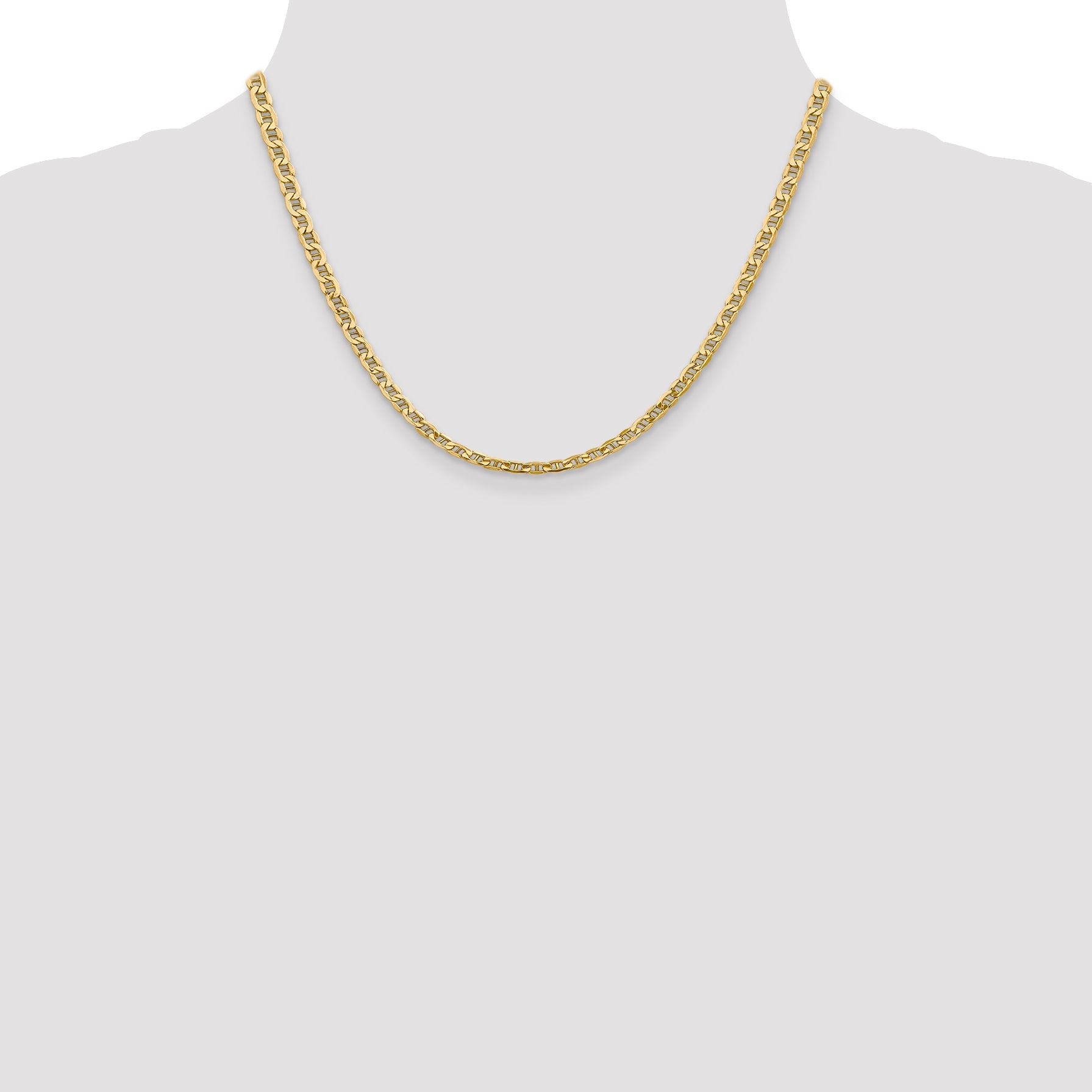 18 Inch 14K Yellow Gold 4mm Semi Solid Anchor Chain Necklace