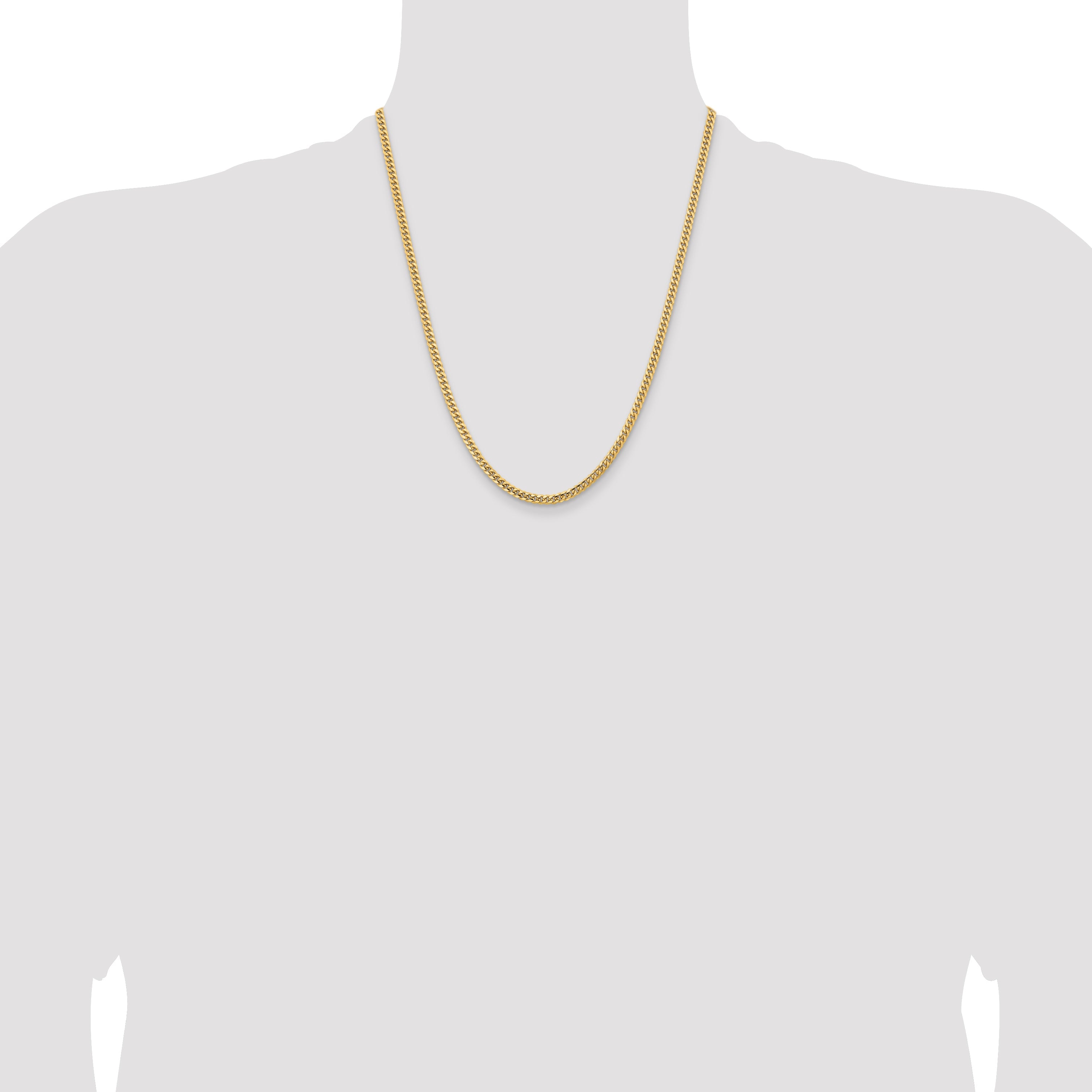 22 Inch 14K Yellow Gold 3.5mm Solid Miami Cuban Chain Necklace