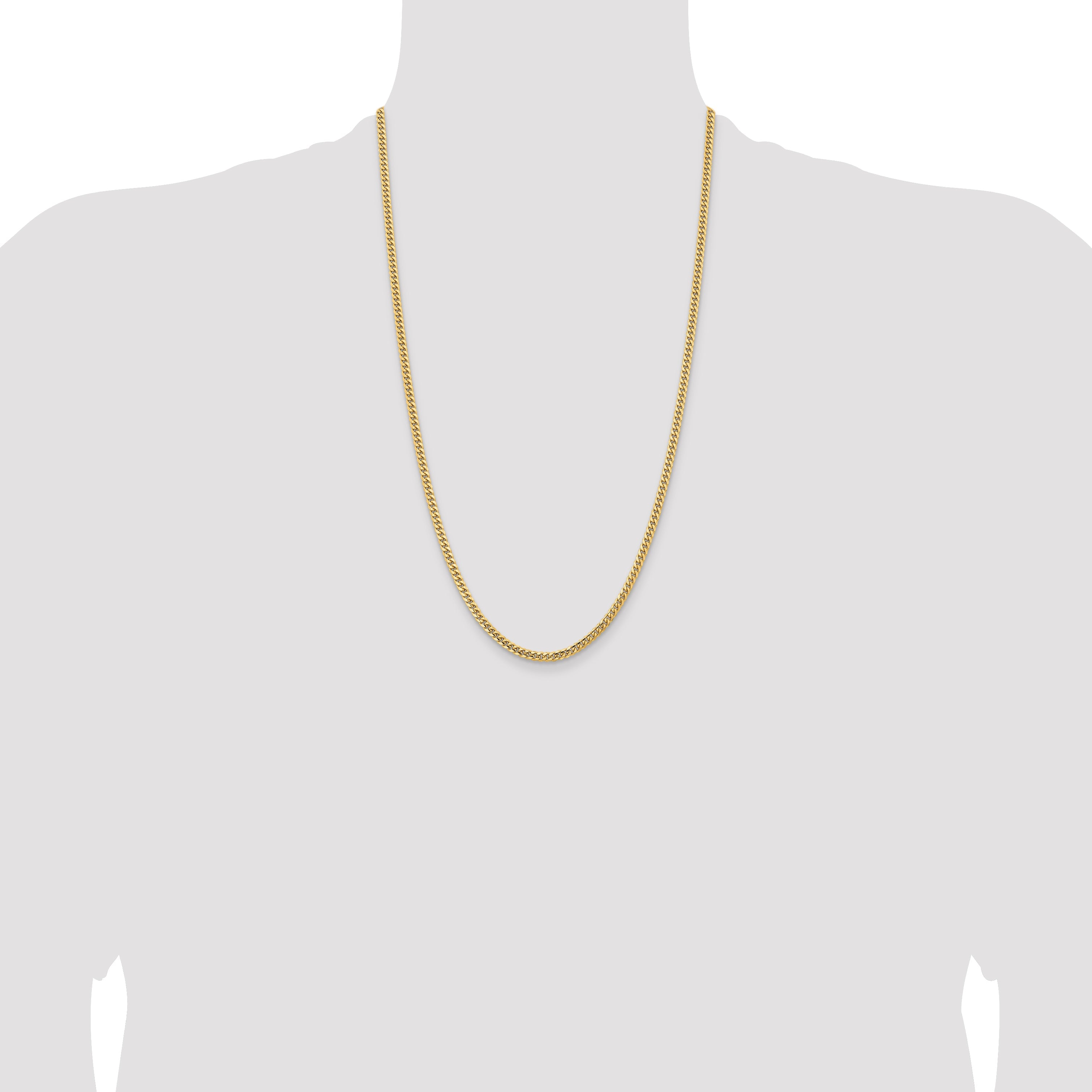26 Inch 14K Yellow Gold 3.5mm Solid Miami Cuban Chain Necklace