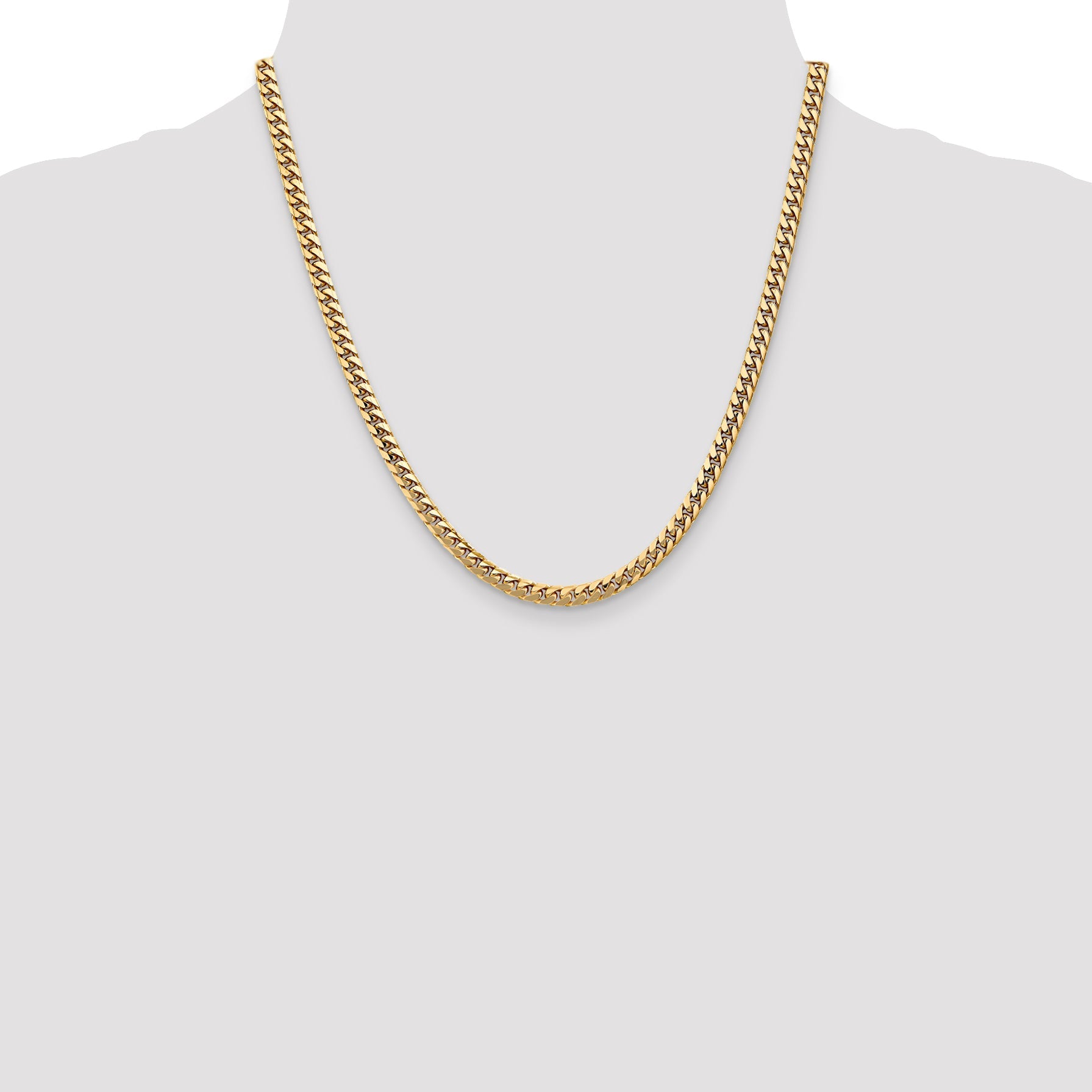 2 Inch 14K Yellow Gold 4.3mm Solid Miami Cuban Chain Necklace