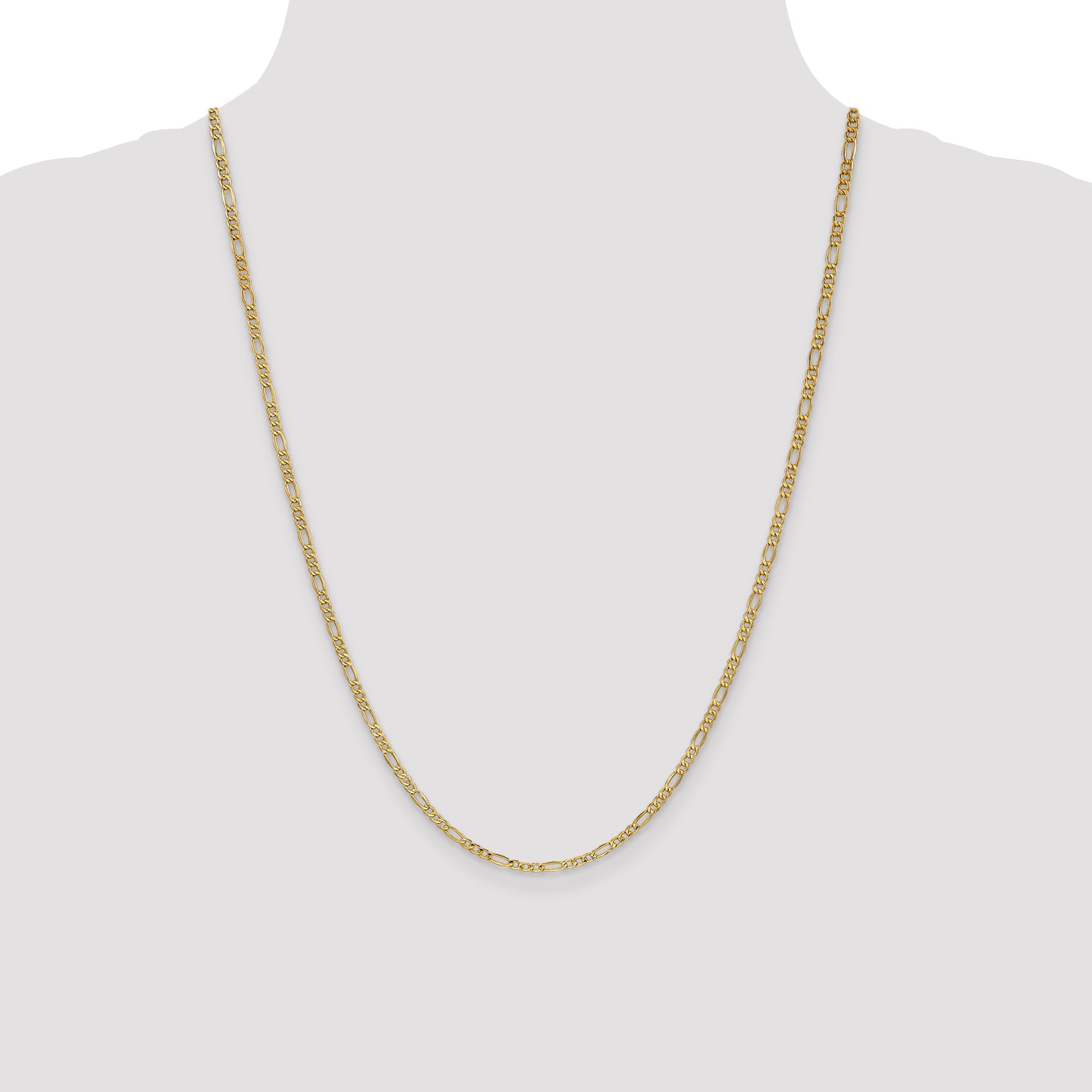 24 Inch 14K Yellow Gold 2.5mm Semi Solid Figaro Chain Necklace