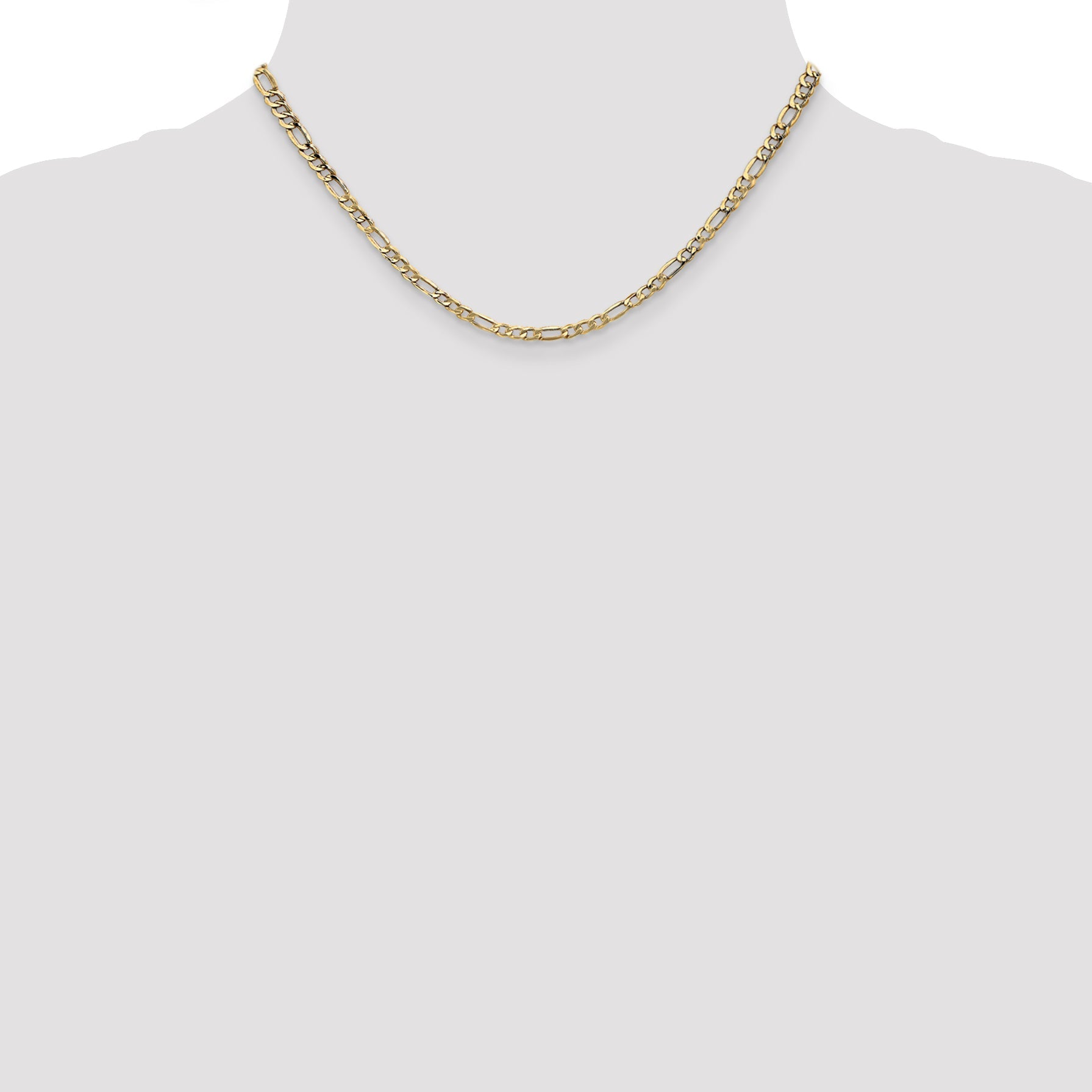 16 Inch 14K Yellow Gold 3.5mm Semi Solid Figaro Chain Necklace
