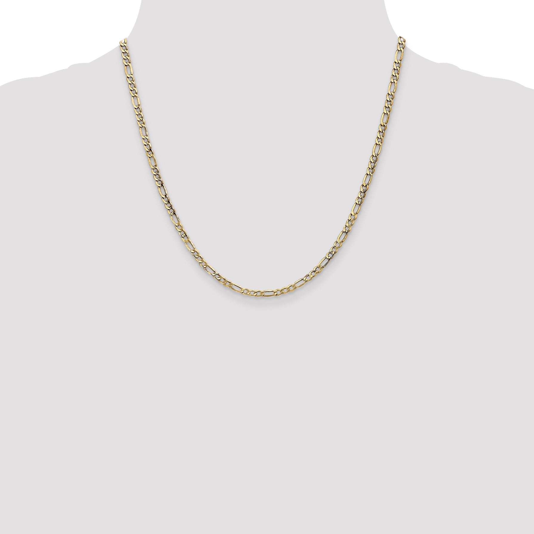 2 Inch 14K Yellow Gold 3.5mm Semi Solid Figaro Chain Necklace