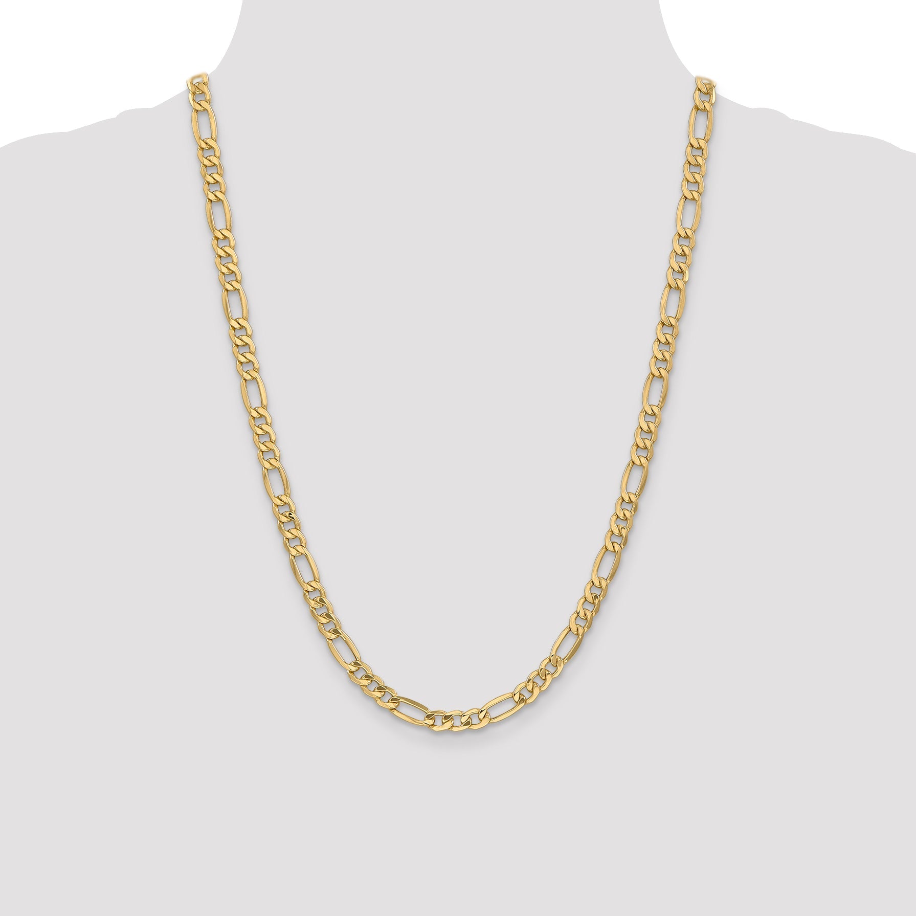 24 Inch 14K Yellow Gold 6.25mm Semi Solid Figaro Chain Necklace
