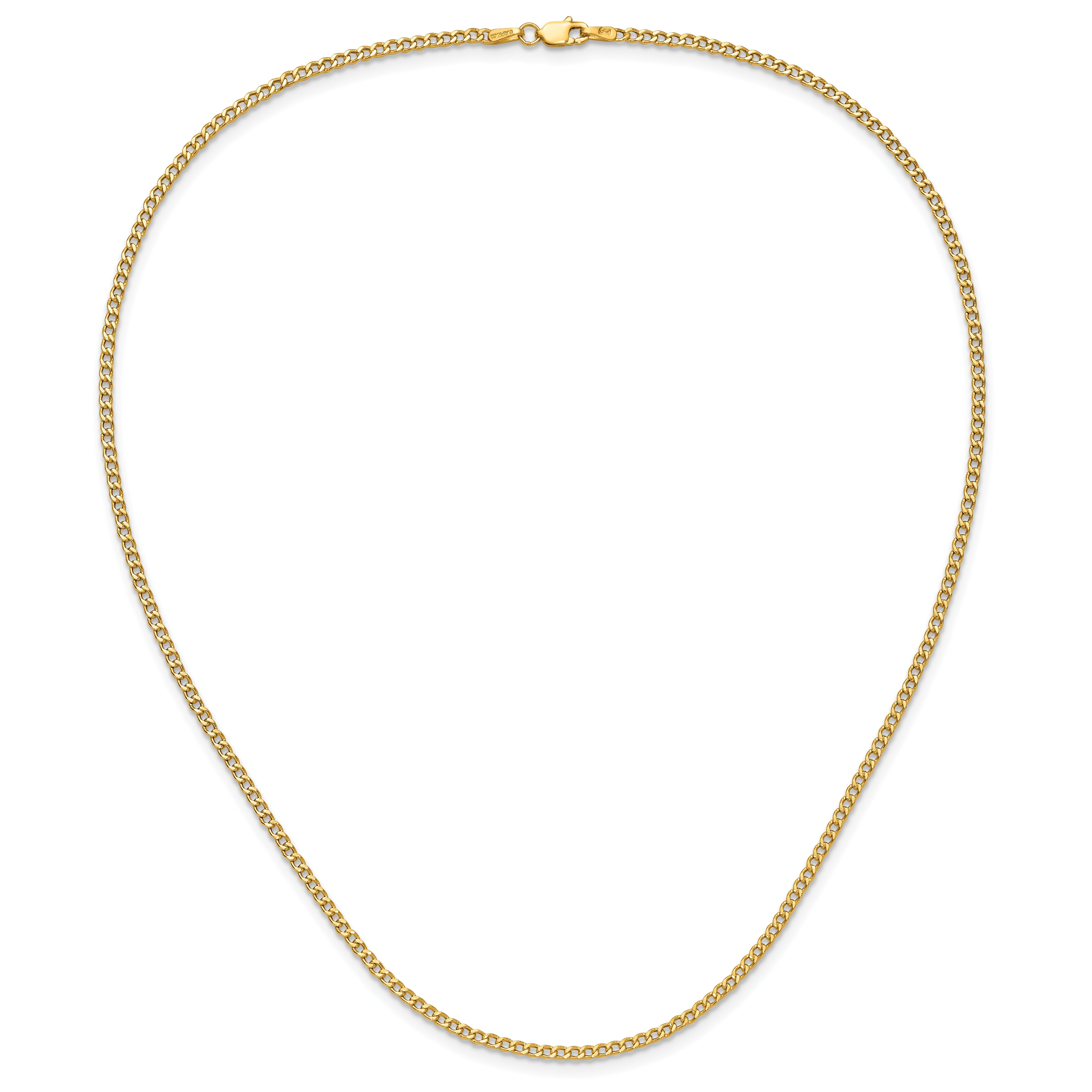18 Inch 14K Yellow Gold 2.5mm Semi Solid Curb Chain Necklace